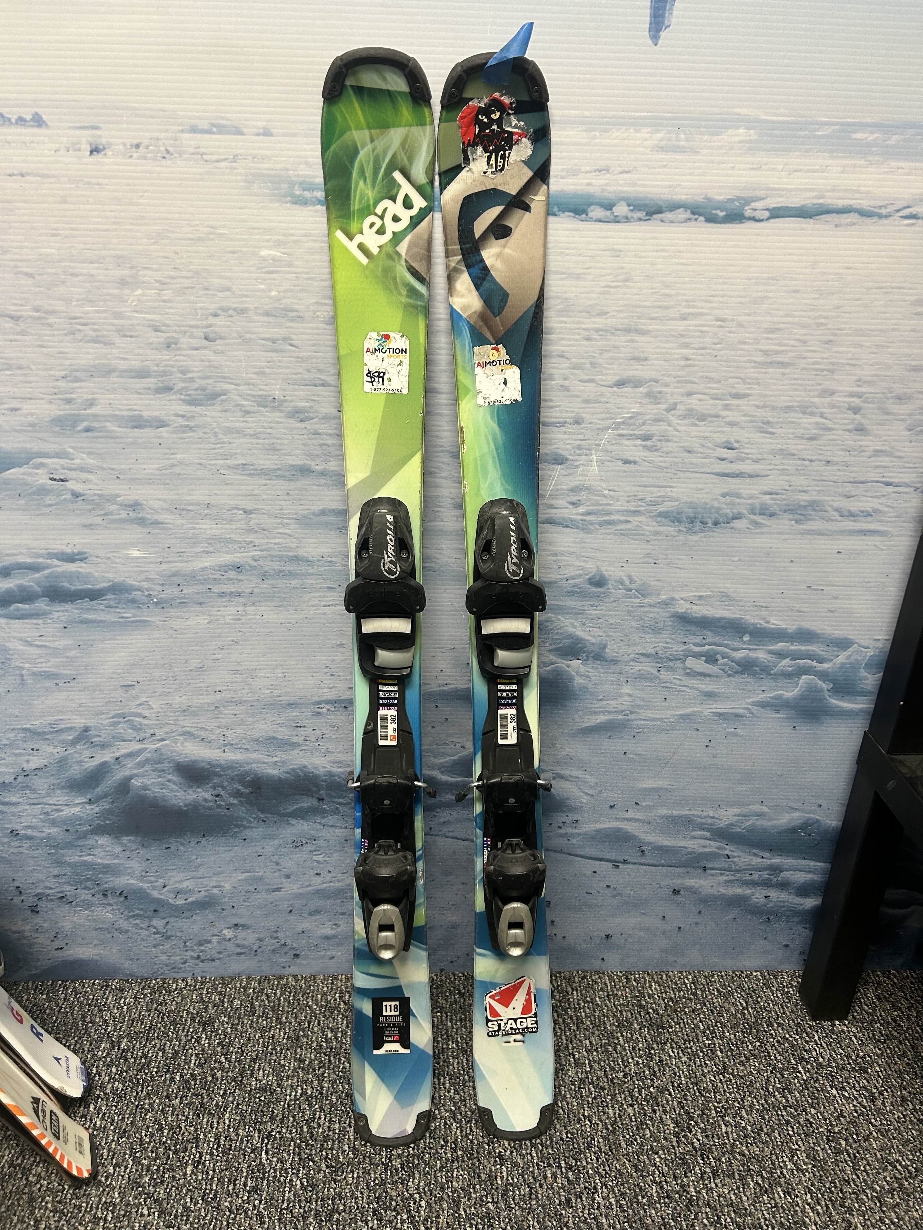 Used Head Residue 118cm Jr Kids Skis w/ Tyrolia SP 7.5 Demo Binding