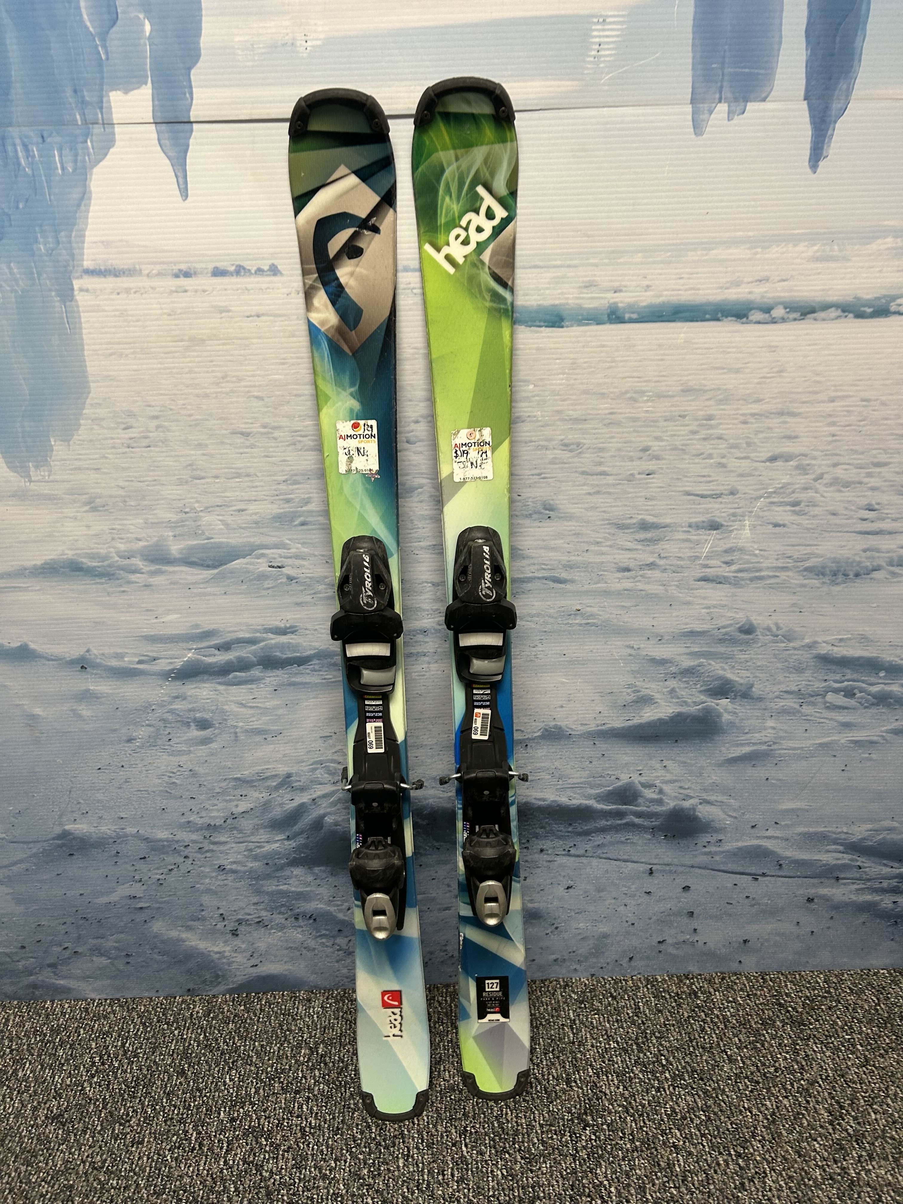 Used Head Residue 127cm Jr Kids Skis w/ Tyrolia SP 7.5 Demo Binding