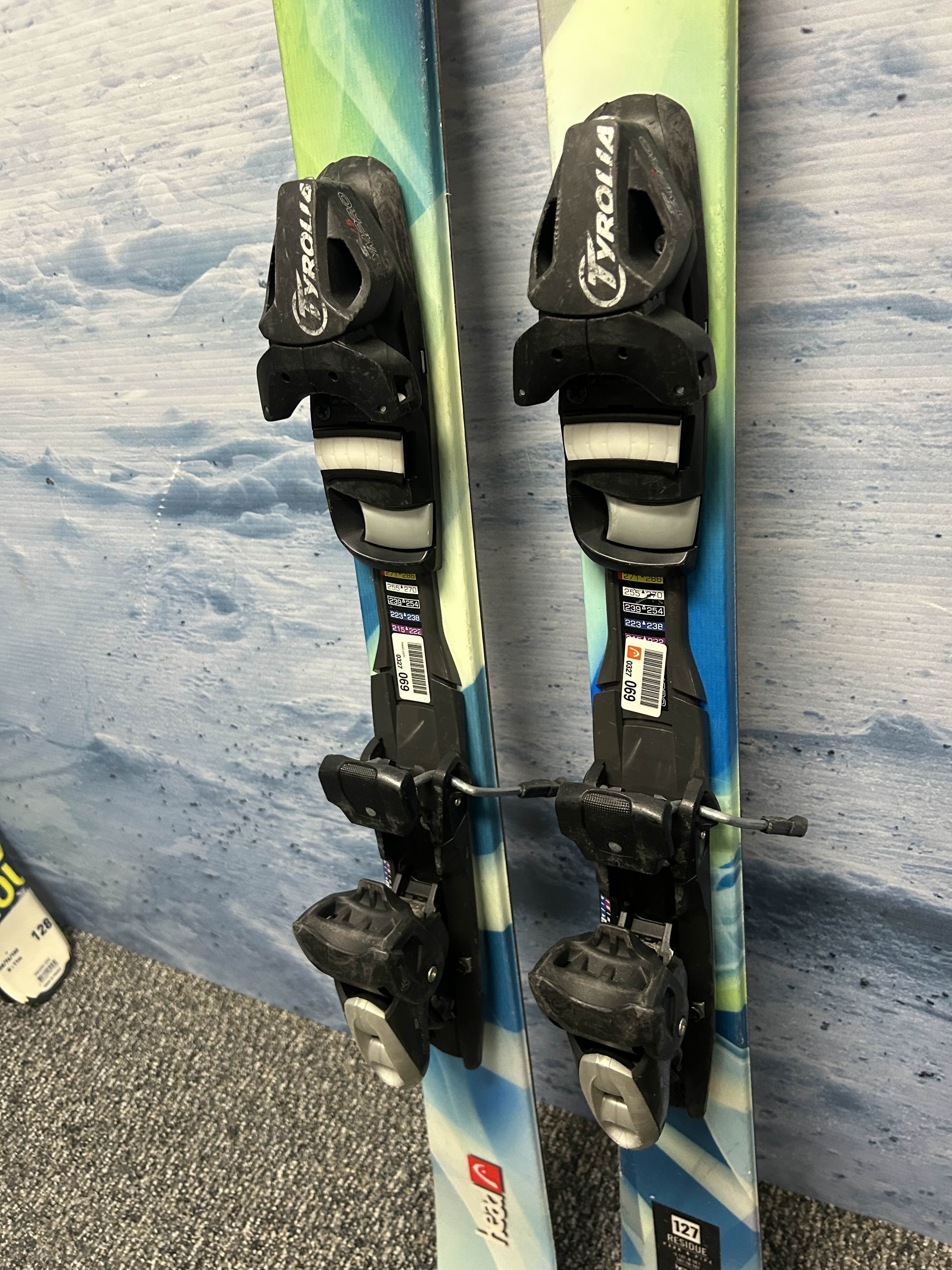 Used Head Residue 127cm Jr Kids Skis w/ Tyrolia SP 7.5 Demo Binding