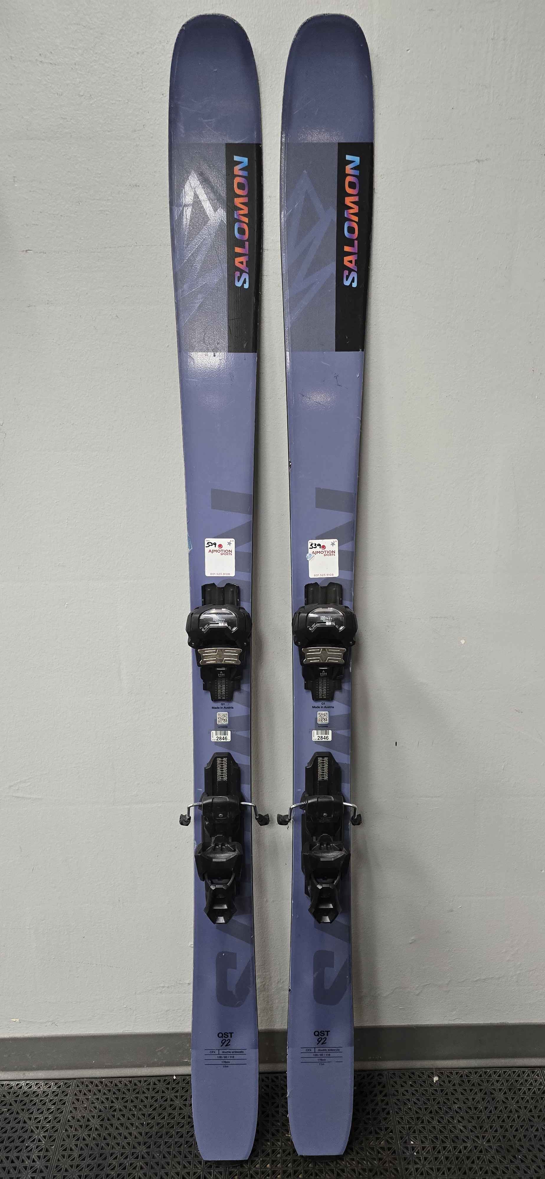 Used Salomon QST 92 176cm w/ Tyrolia Attack 14 Adjustable Bindings