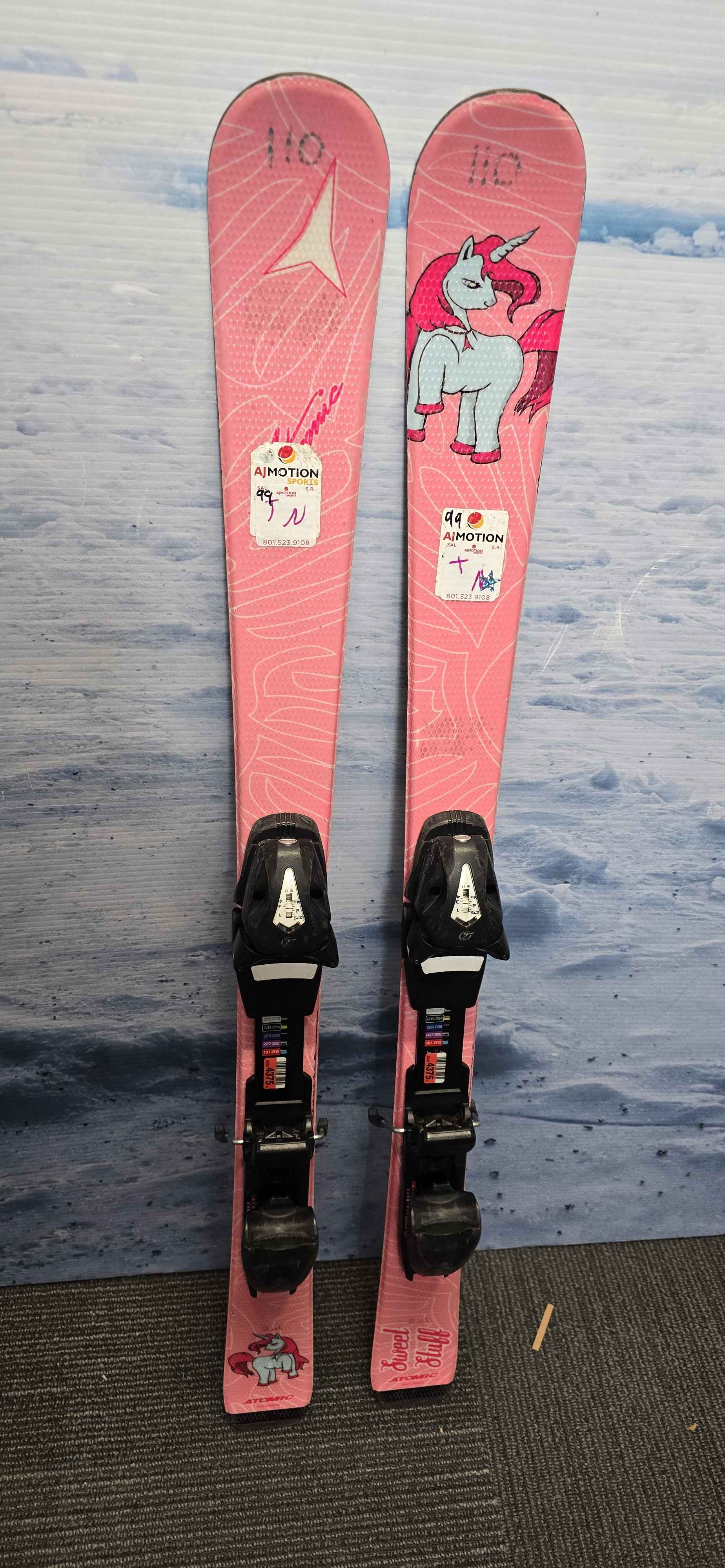 Used Atomic Sweet Fluff 110cm Jr Skis with Tyrolia SP7.5 Adjustable Binding