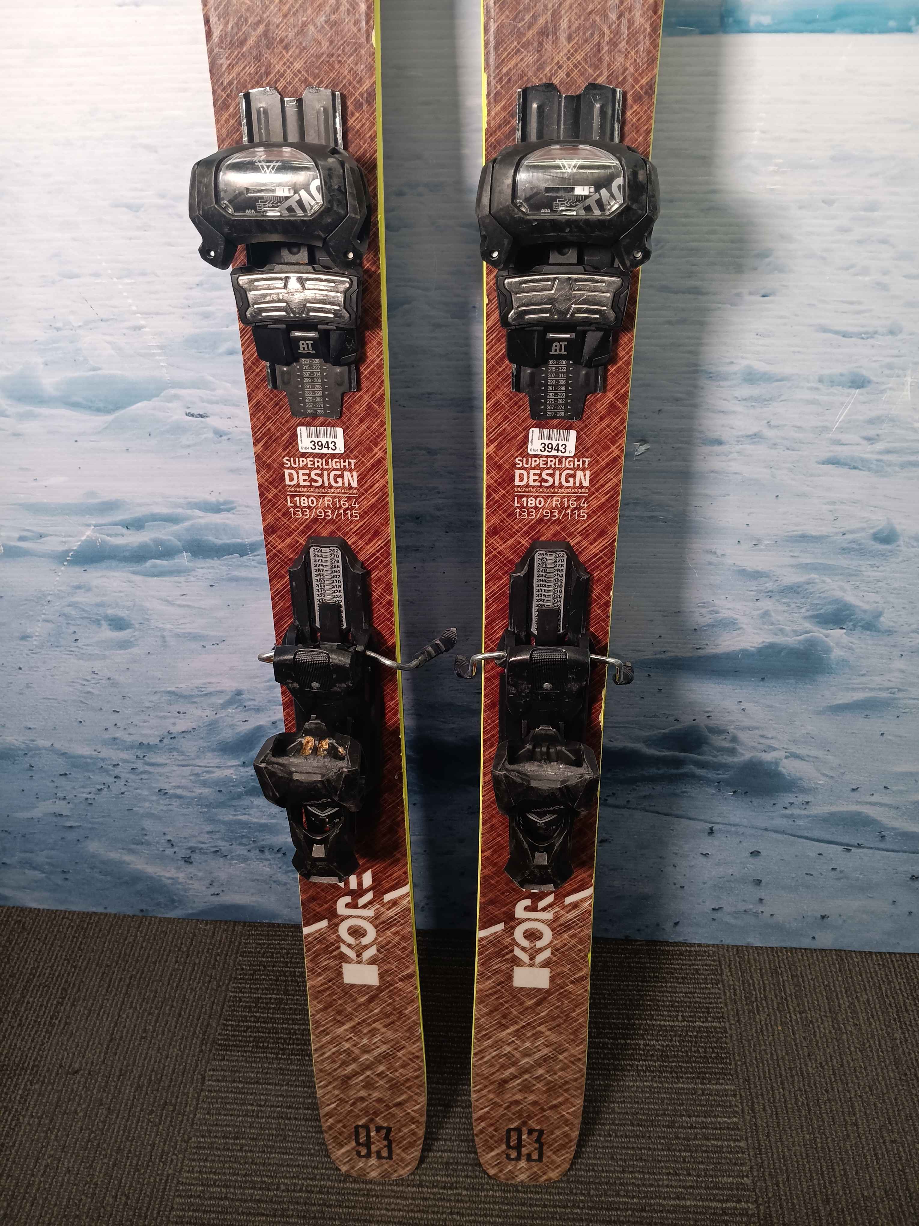 Used Head Kore 93 180cm w/ Tyrolia Attack 13 Adjustable Bindings