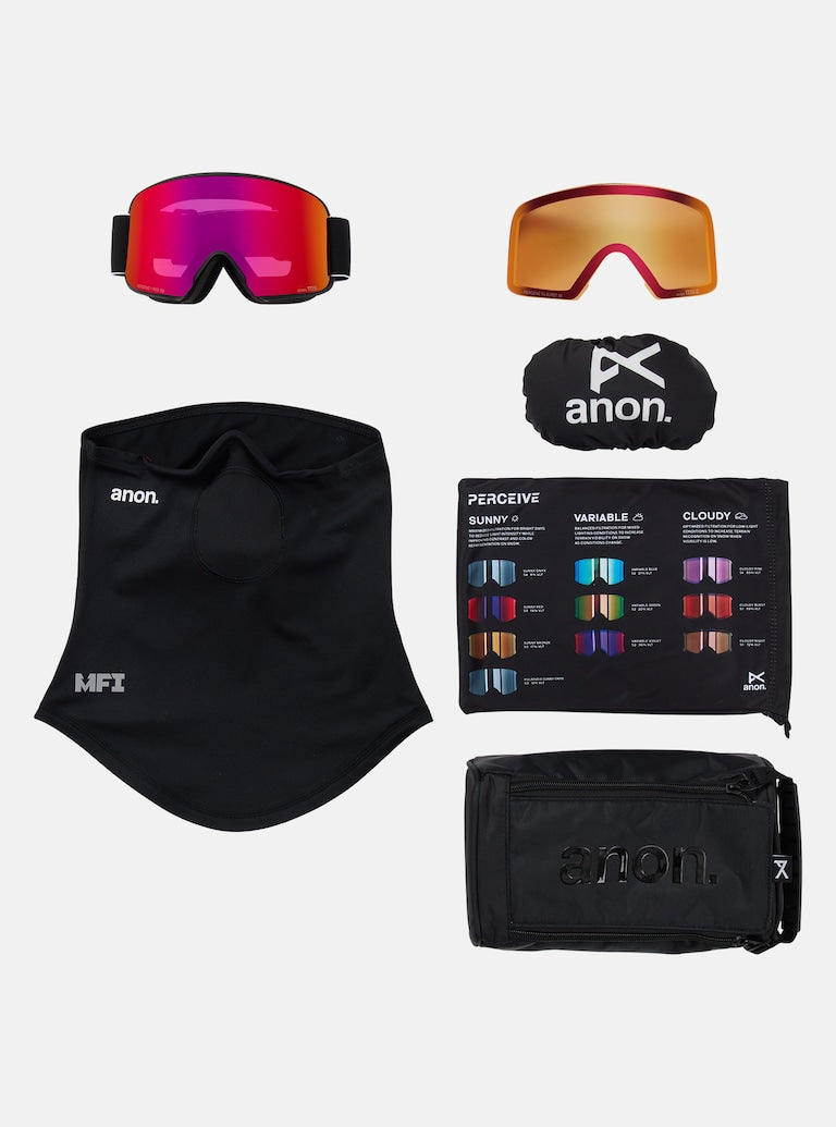 Anon M6 Adult Goggle + MFI Face Mask + Bonus Lens - Black/Percieve Red