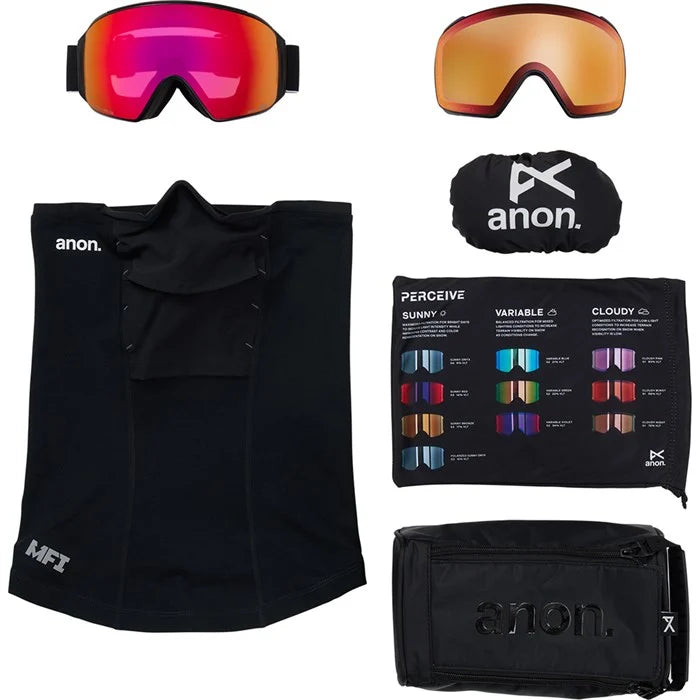 Anon M4 Toric Adult Goggle + MFI Face Mask + Bonus Lens - Black/Percieve Red
