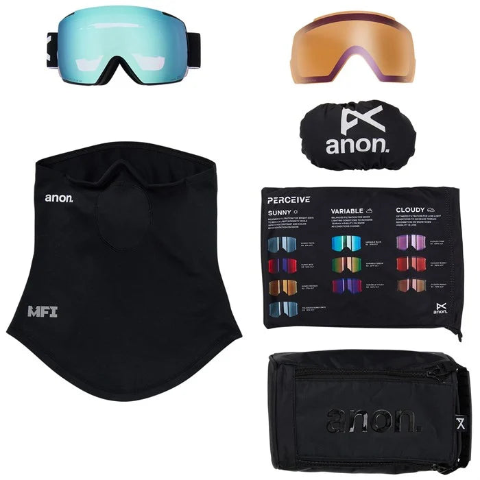 Anon M5 Adult Goggle + MFI Face Mask + Bonus Lens - Black/Percieve Blue