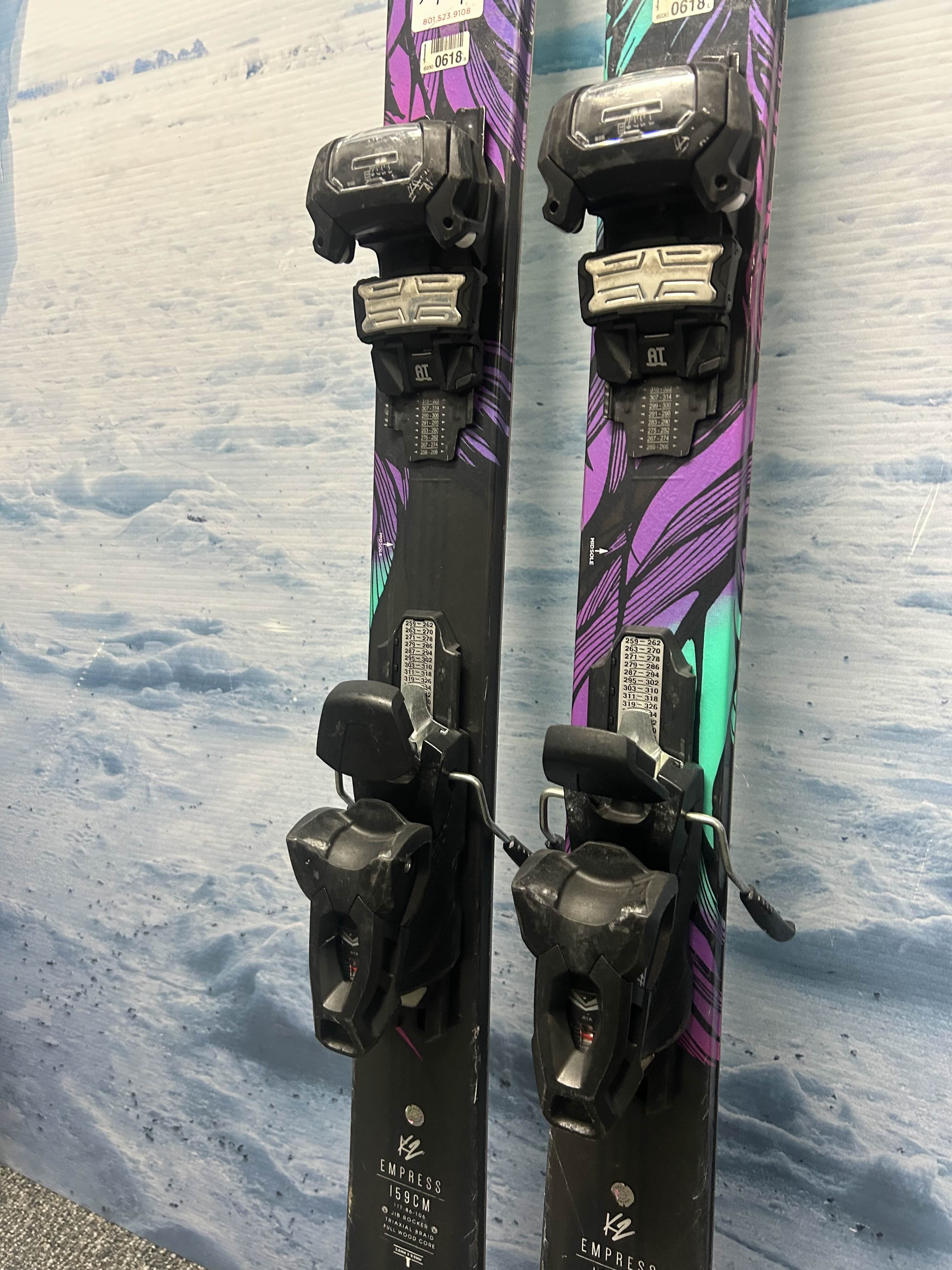 USED K2 Empress 159cm Skis w/ Rental Tyrolia Attack 11 Binding