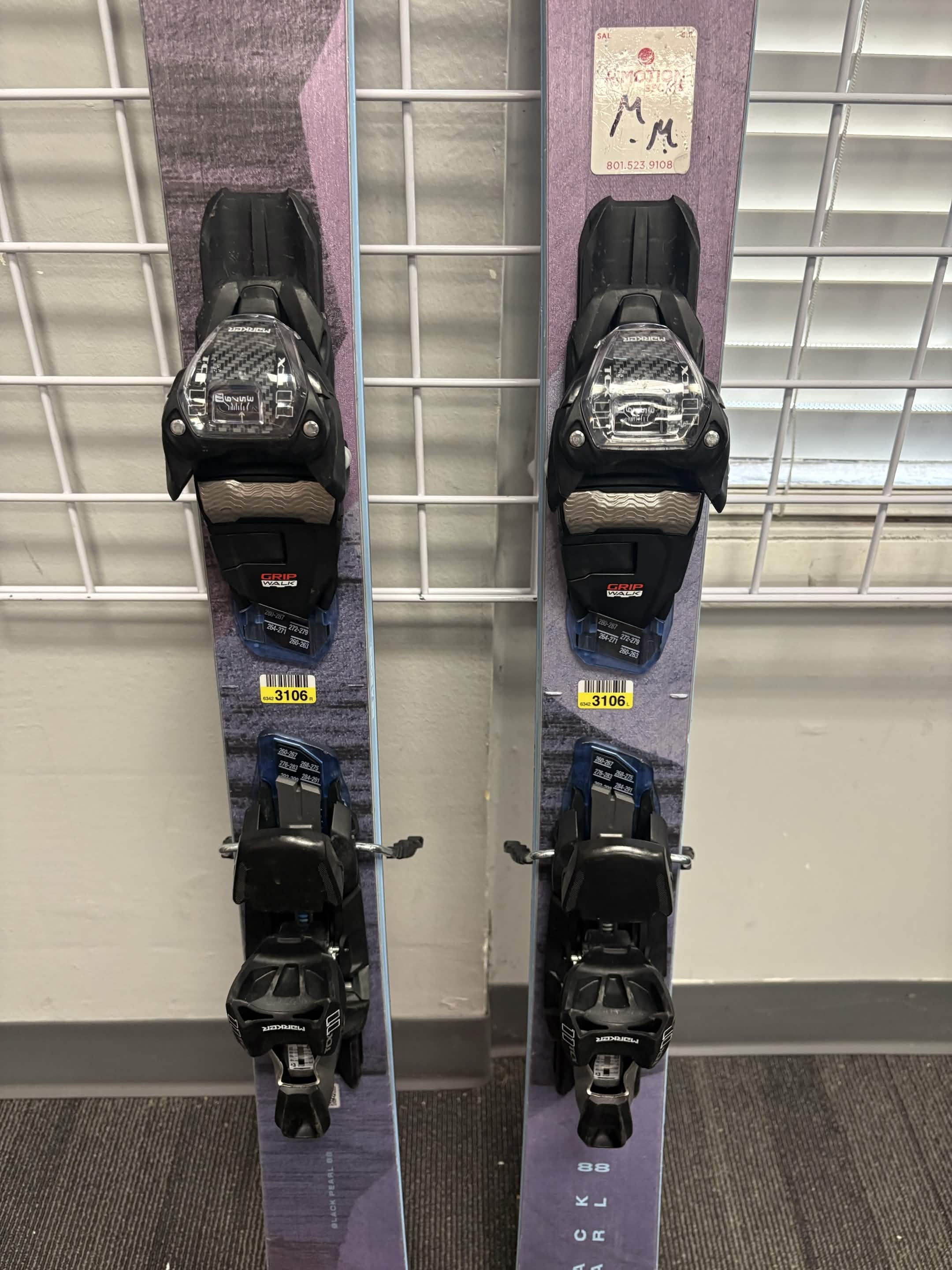 Lightly Used Blizzard Black Pearl 88 152cm Skis w/ Marker 11 TCX Bindings