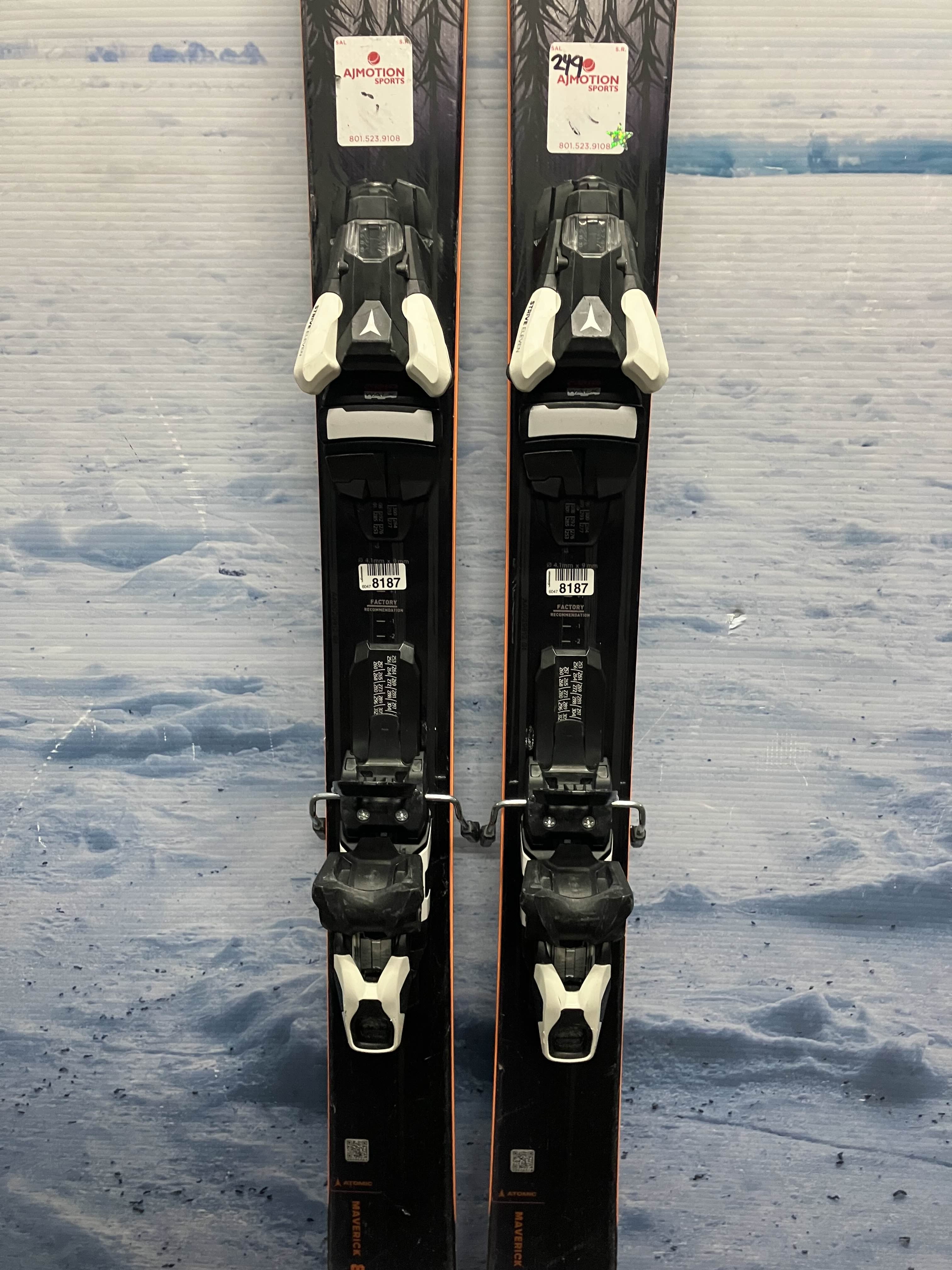 Heavily Used Atomic Maverick Skis 88 TI 169 cm 2024 w/ Atomic Strive 11 Demo Bindings