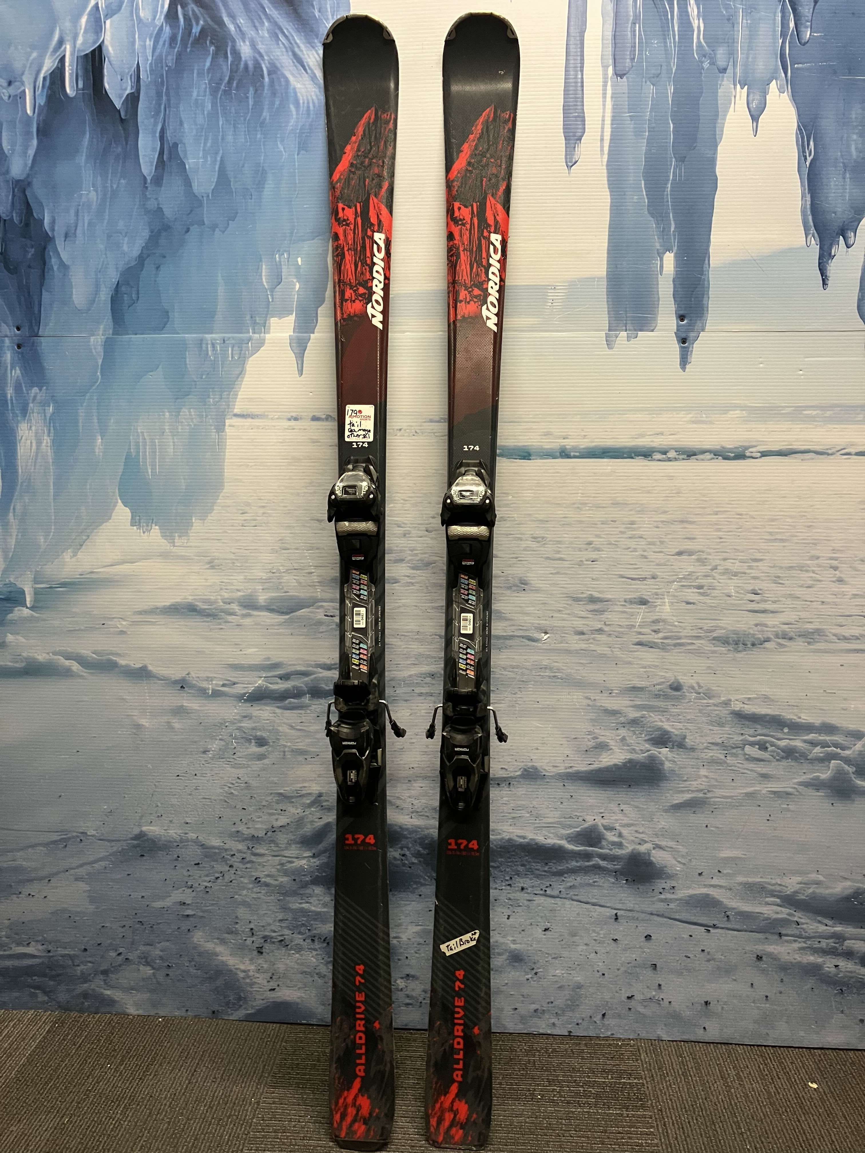 Heavily Used Nordica AllDrive 74 174CM Skis w/ Marker TP2 10 Demo Bindings