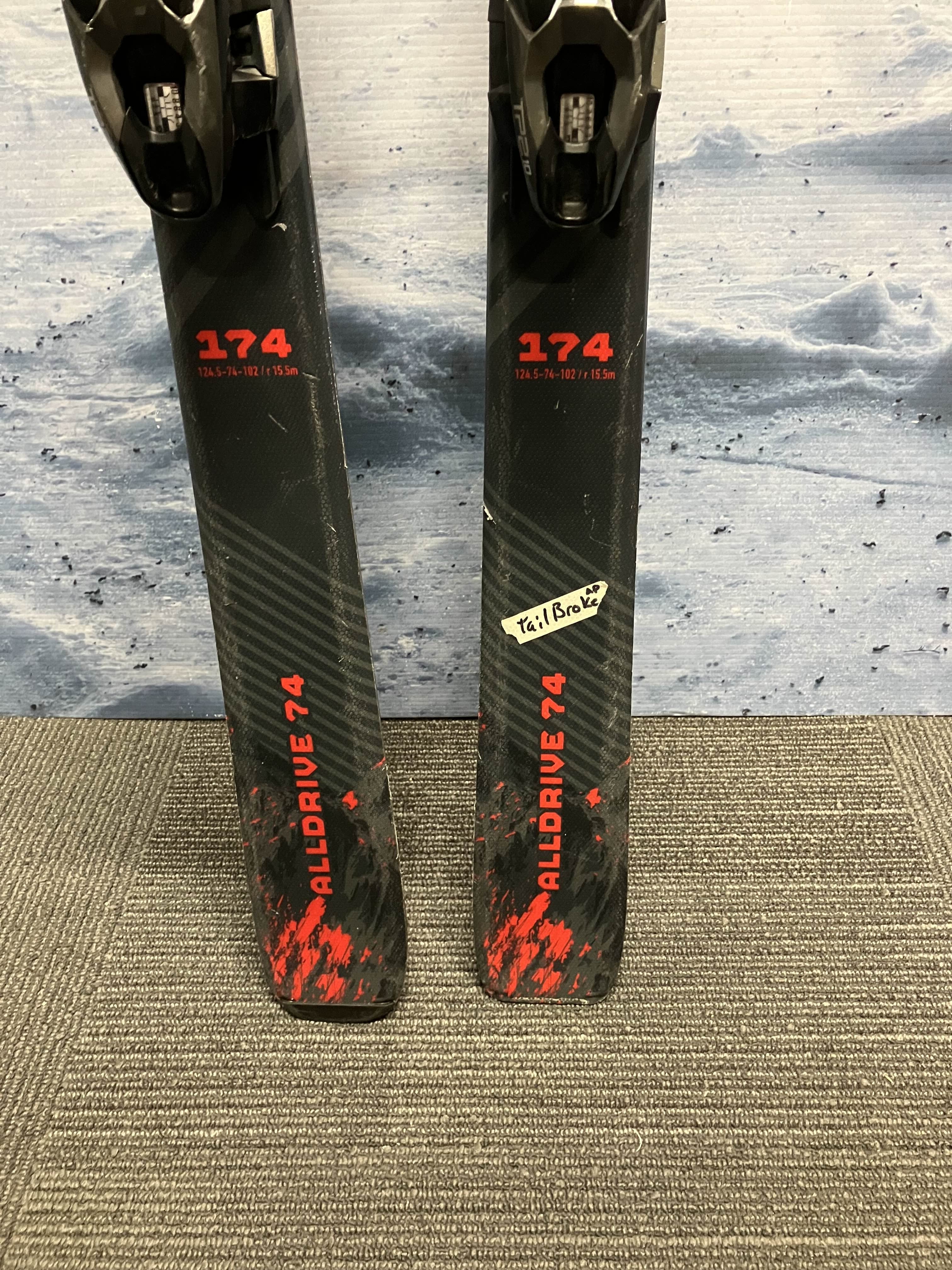 Heavily Used Nordica AllDrive 74 174CM Skis w/ Marker TP2 10 Demo Bindings