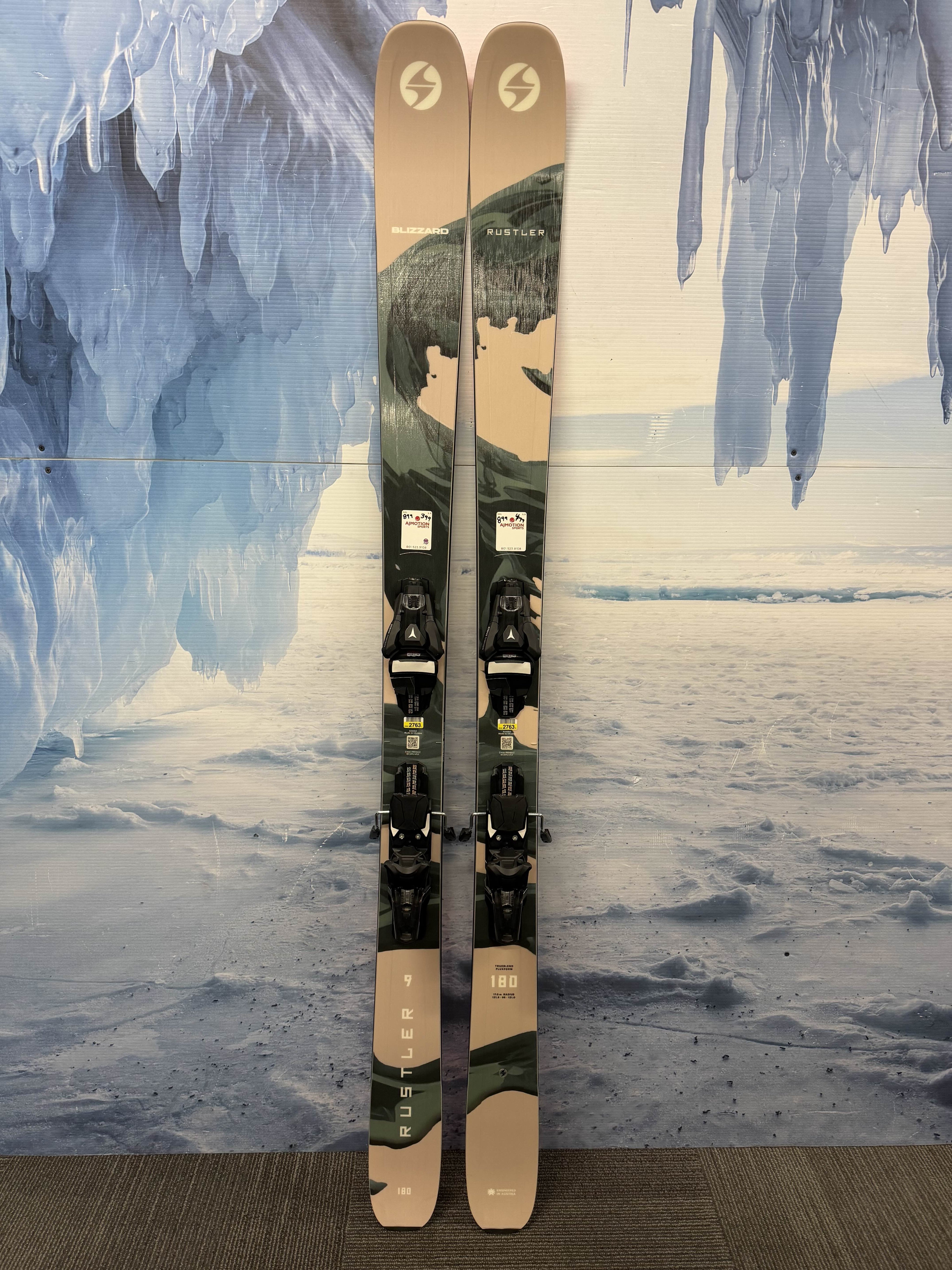 New Blizzard Rustler 9 180cm Skis w/ Atomic Strive 13 Bindings