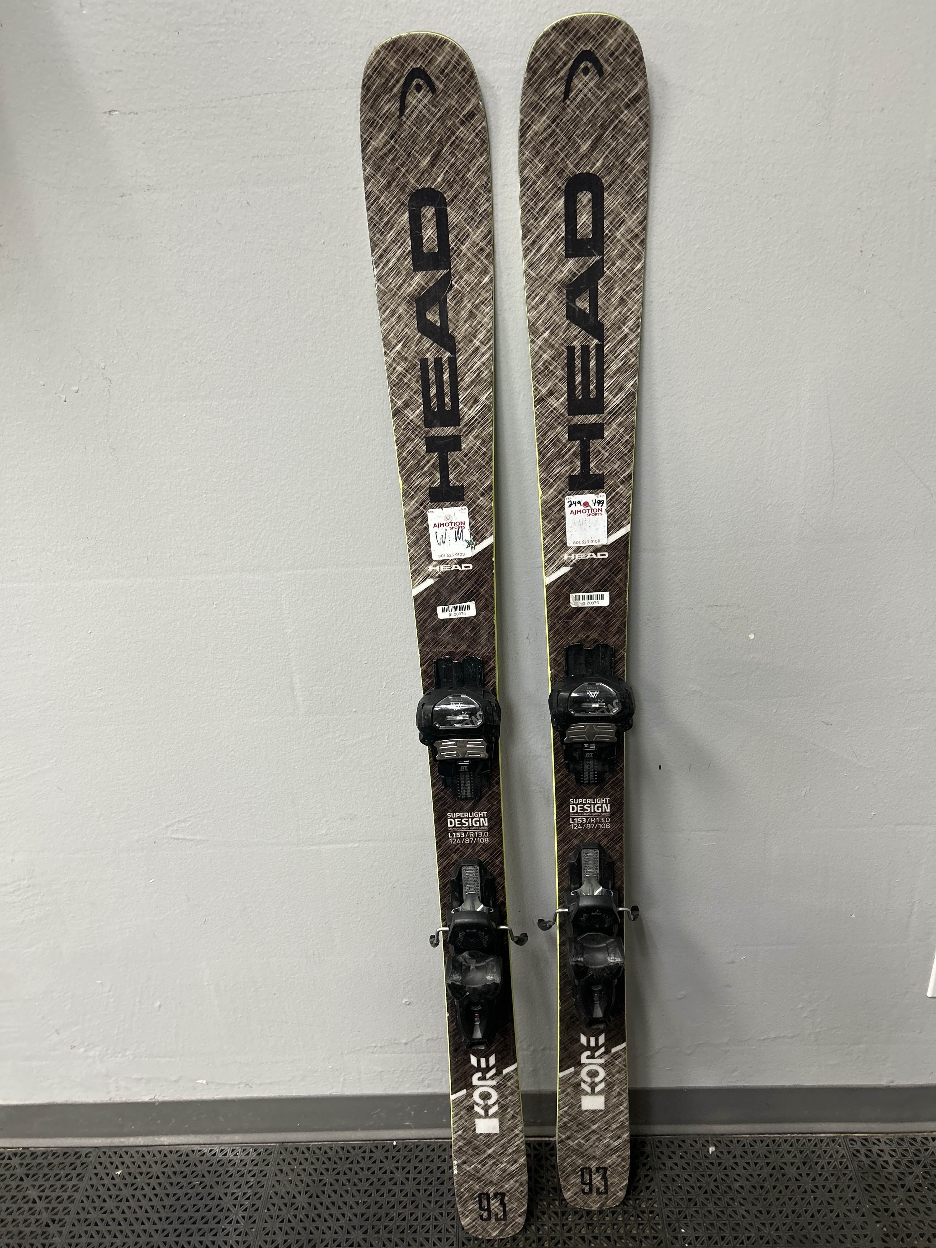 Used Head Kore 93 153 cm Skis w/ Tyrolia Attack 11 Demo Binding