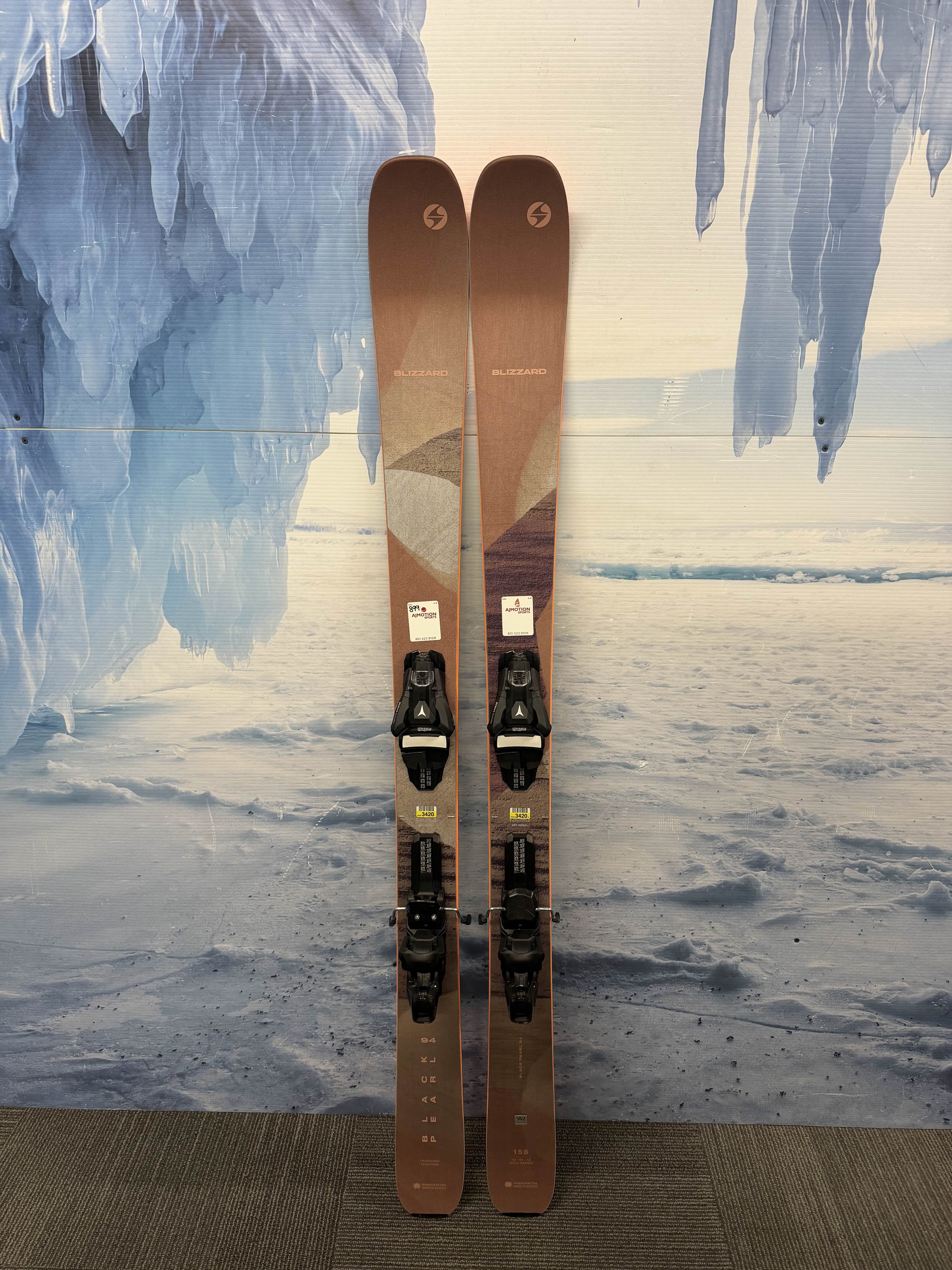 New Blizzard Black Pearl 94 158cm Skis w/ Atomic Strive 11 Bindings