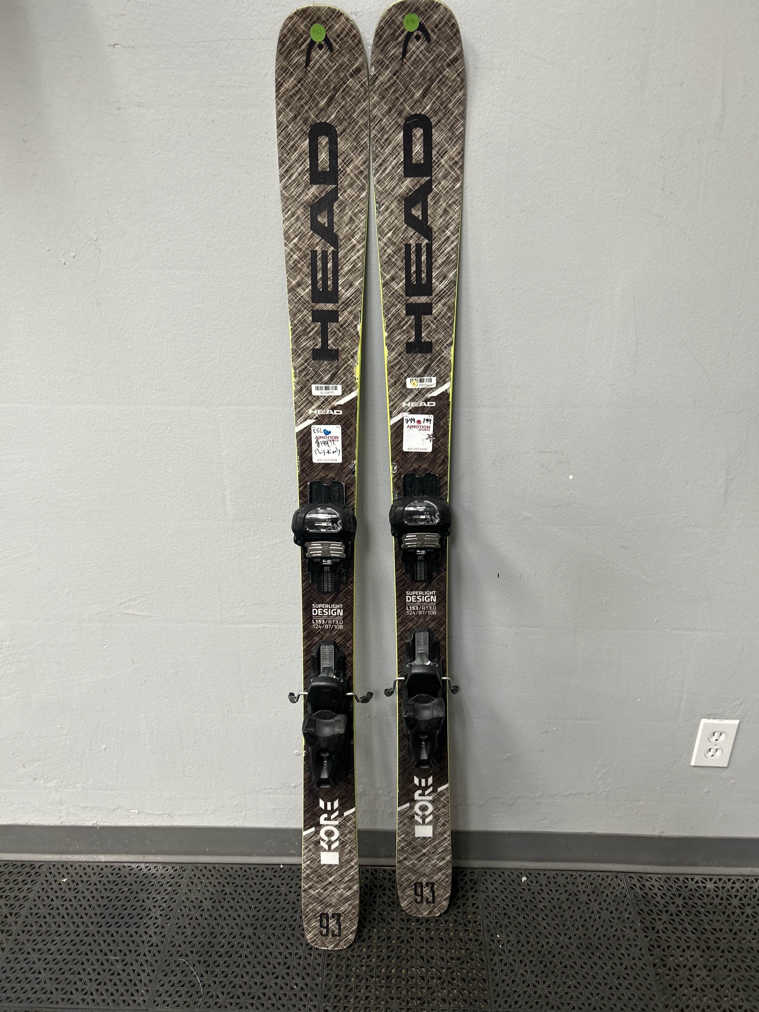 Used Head Kore 93 153 cm Skis w/ Tyrolia Attack 11 Demo Binding