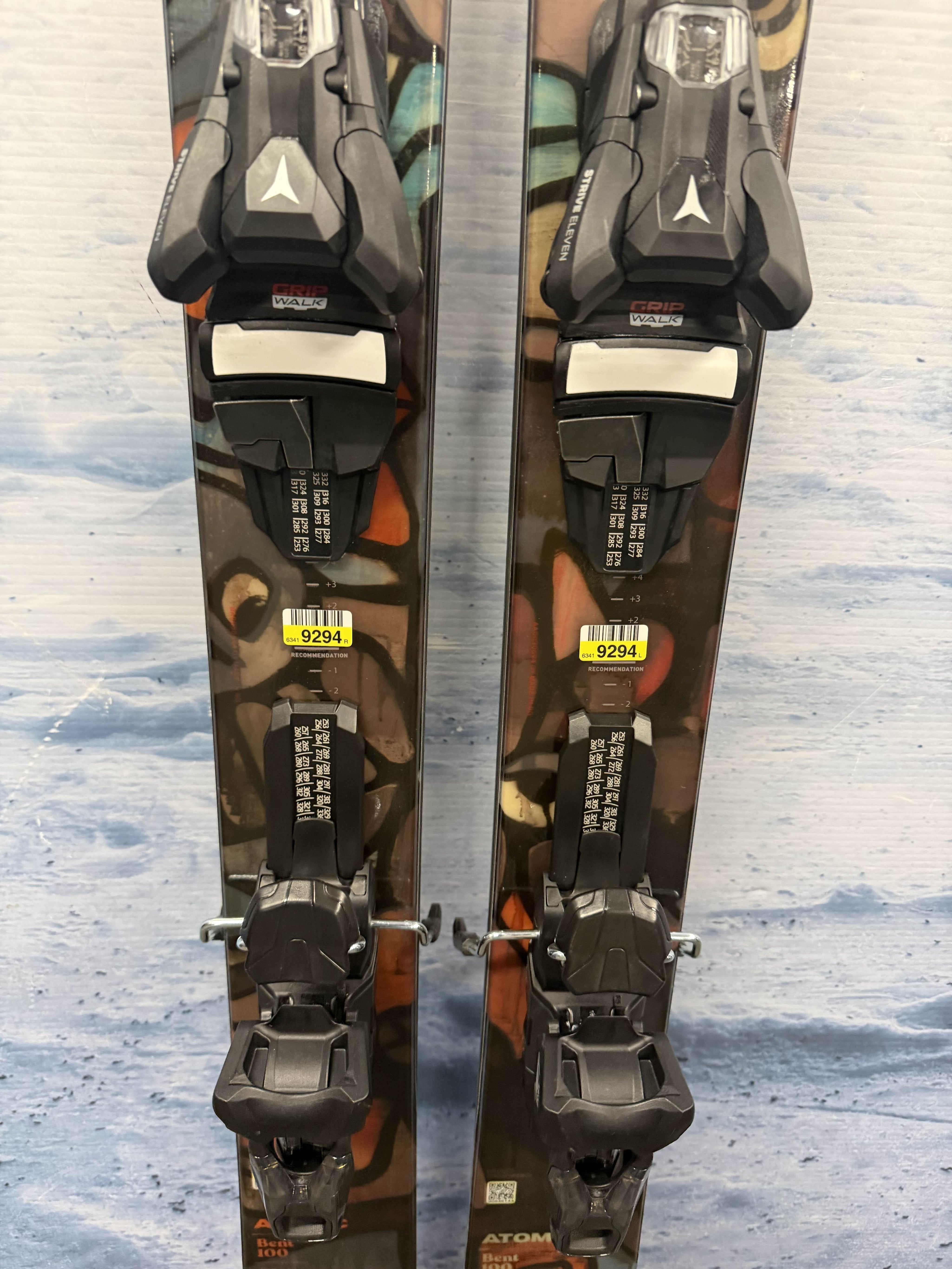 New Atomic Bent 100 158cm Skis w/ Atomic Strive 11 Bindings