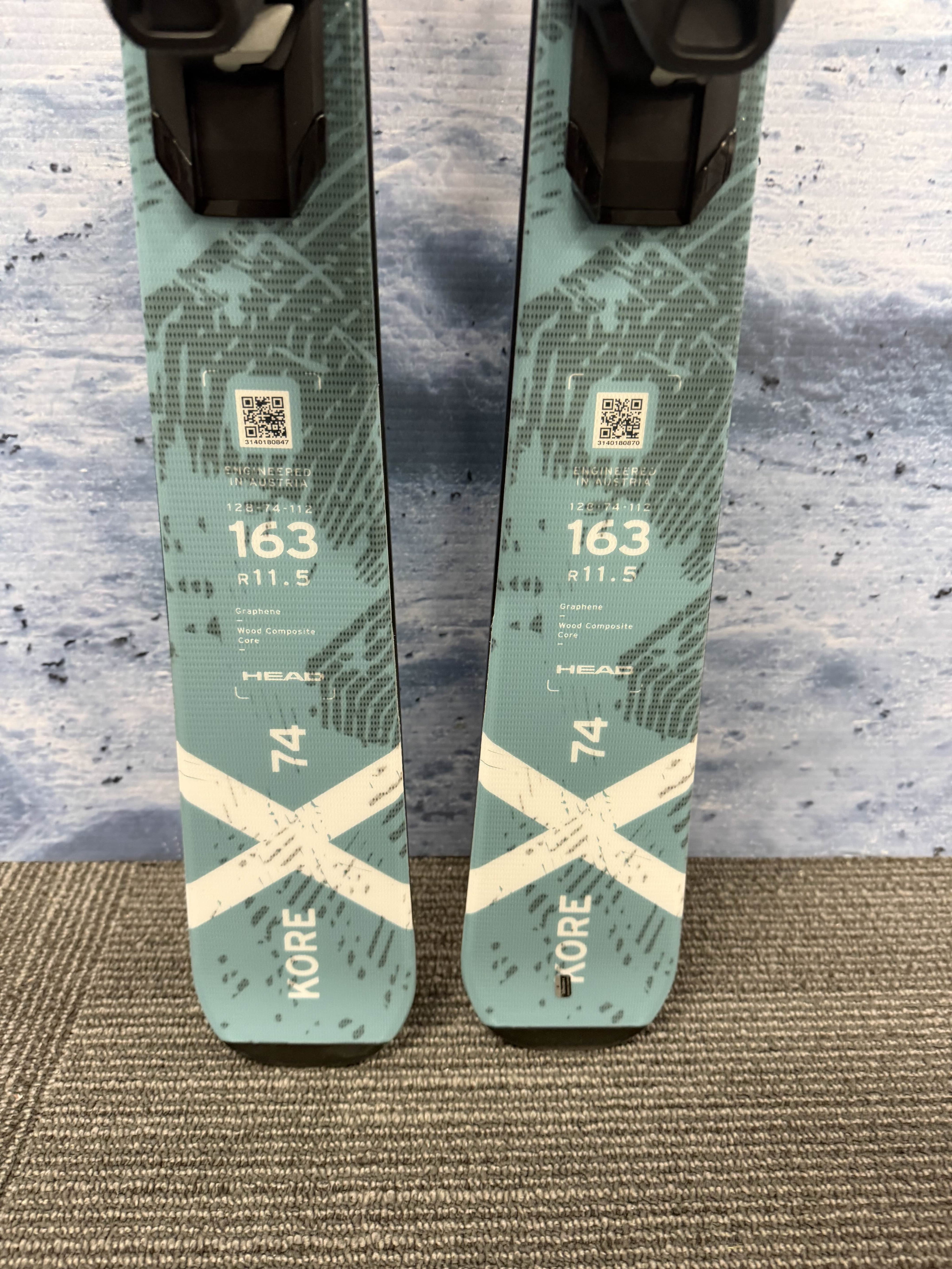 New Head Kore X 74 163cm Skis w/ Head PR 11 Bindings