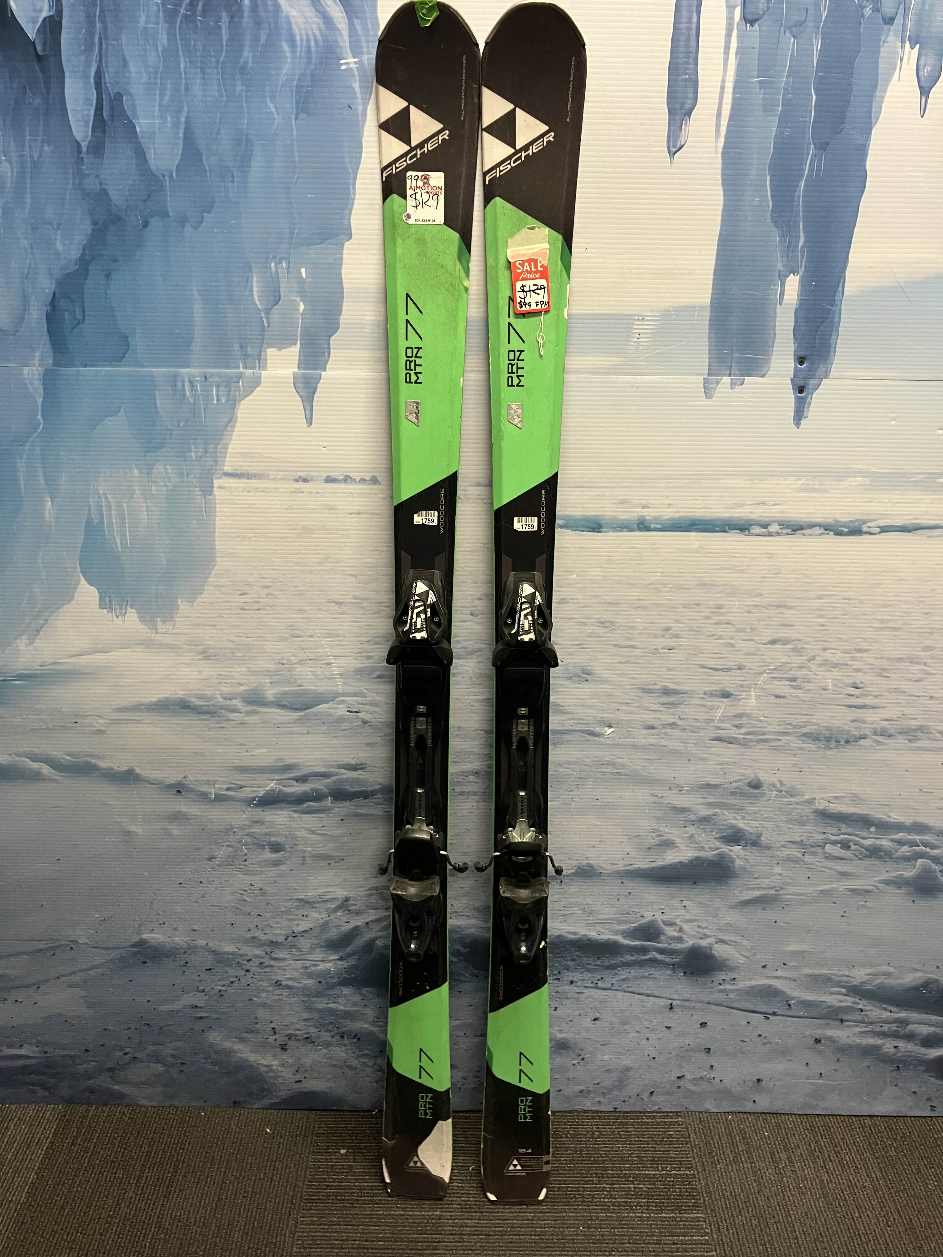 Used Fischer Pro Mtn 77 164cm Skis w/ Fischer RS 11 Bindings
