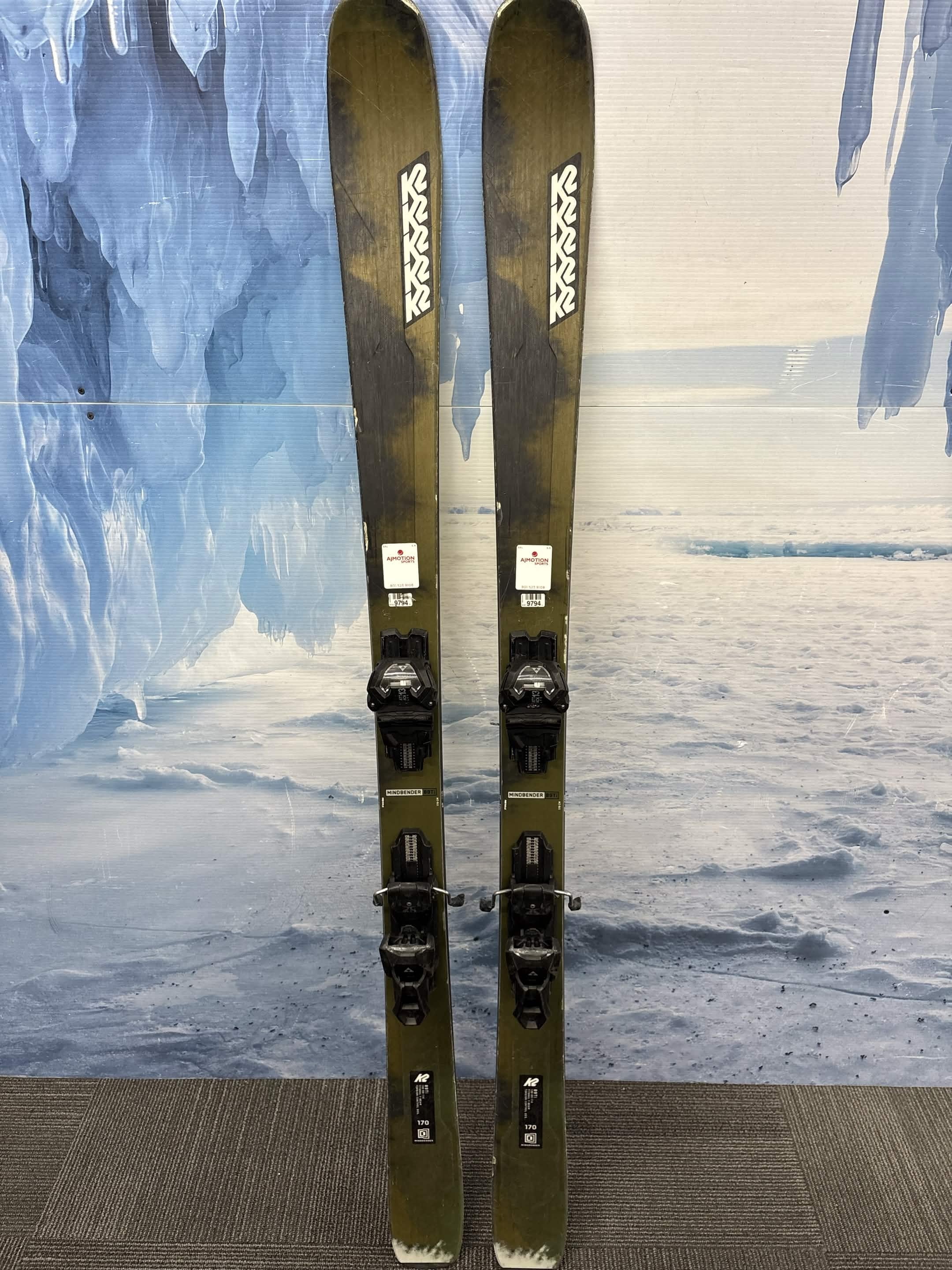K2 Mindbender 89TI 170cm Skis w/ FISCHER Attack 13 LYT Demo Binding - Used