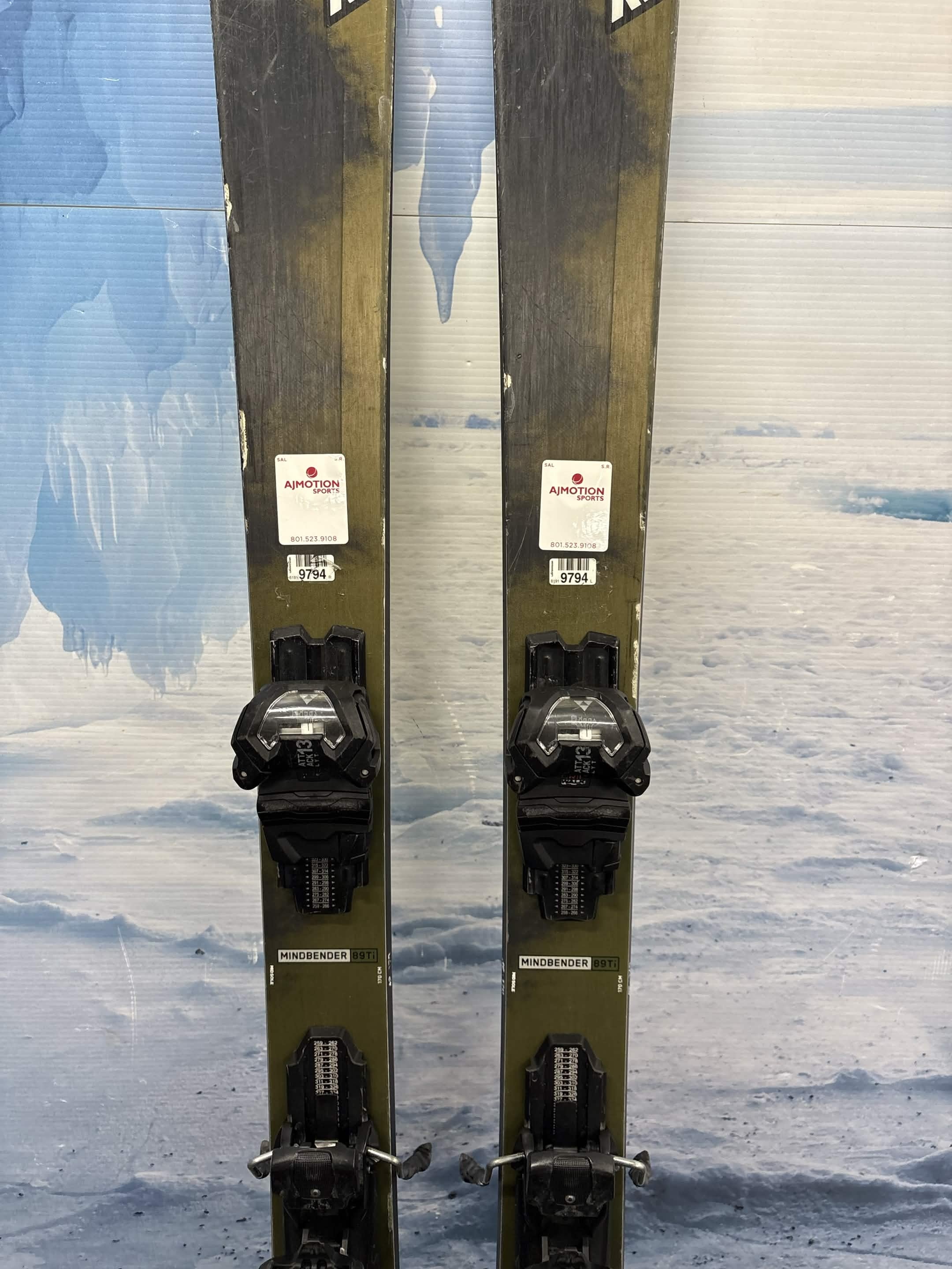 K2 Mindbender 89TI 170cm Skis w/ FISCHER Attack 13 LYT Demo Binding - Used