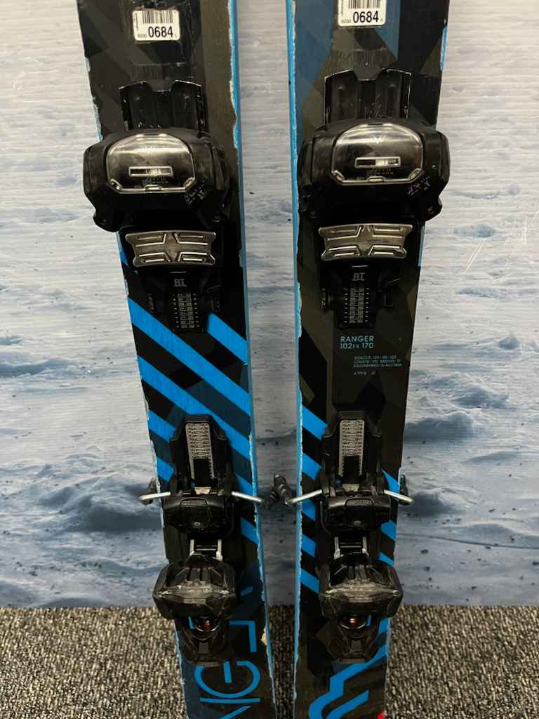 Heavily Used Fischer Ranger 102FR 170cm Skis w/ Fischer Attack 13 AT Demo Binding