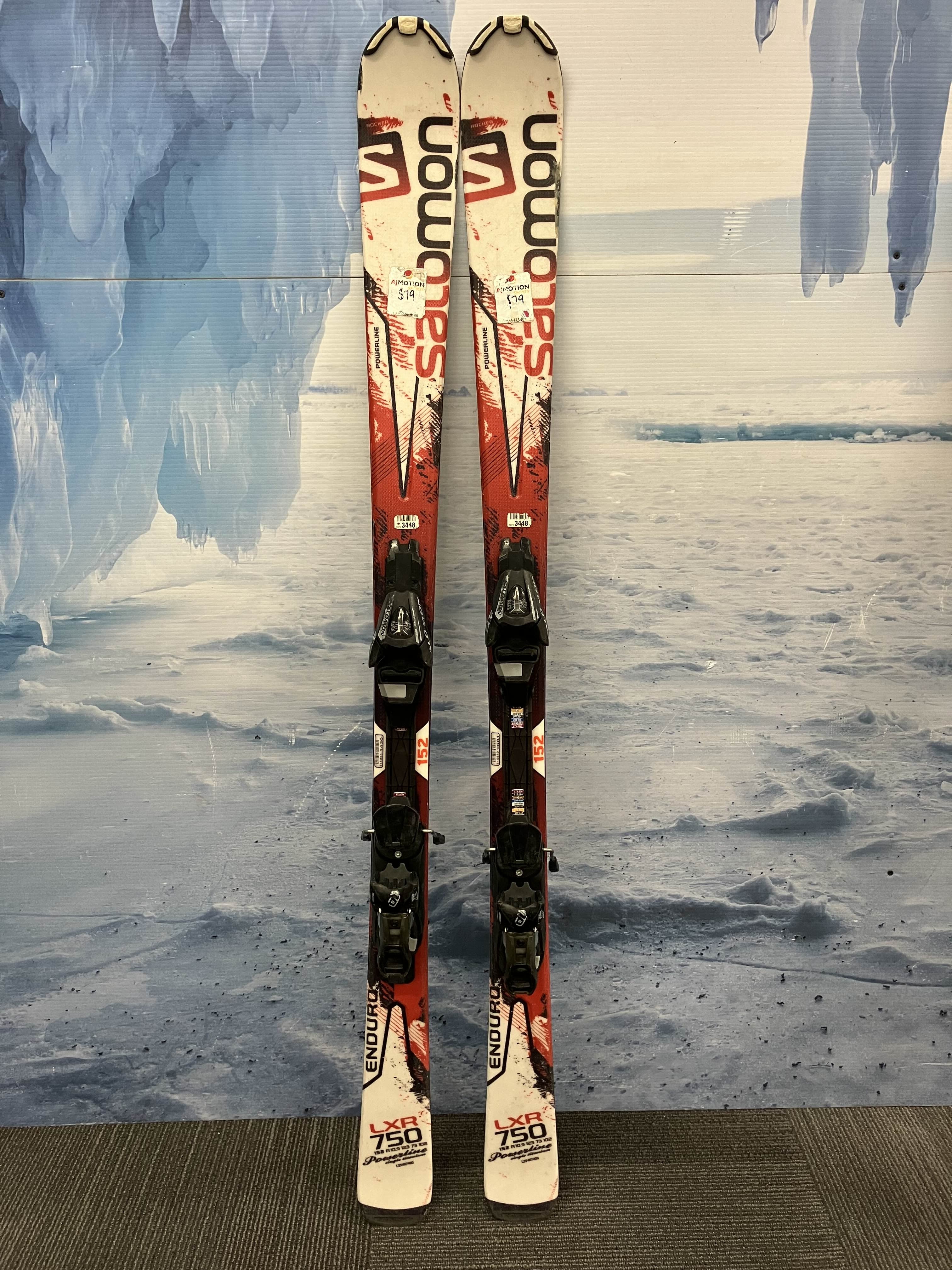 Used Salomon 152cm Powerline Enduro 750 LXR Skis w/ Salomon 10 Bindings