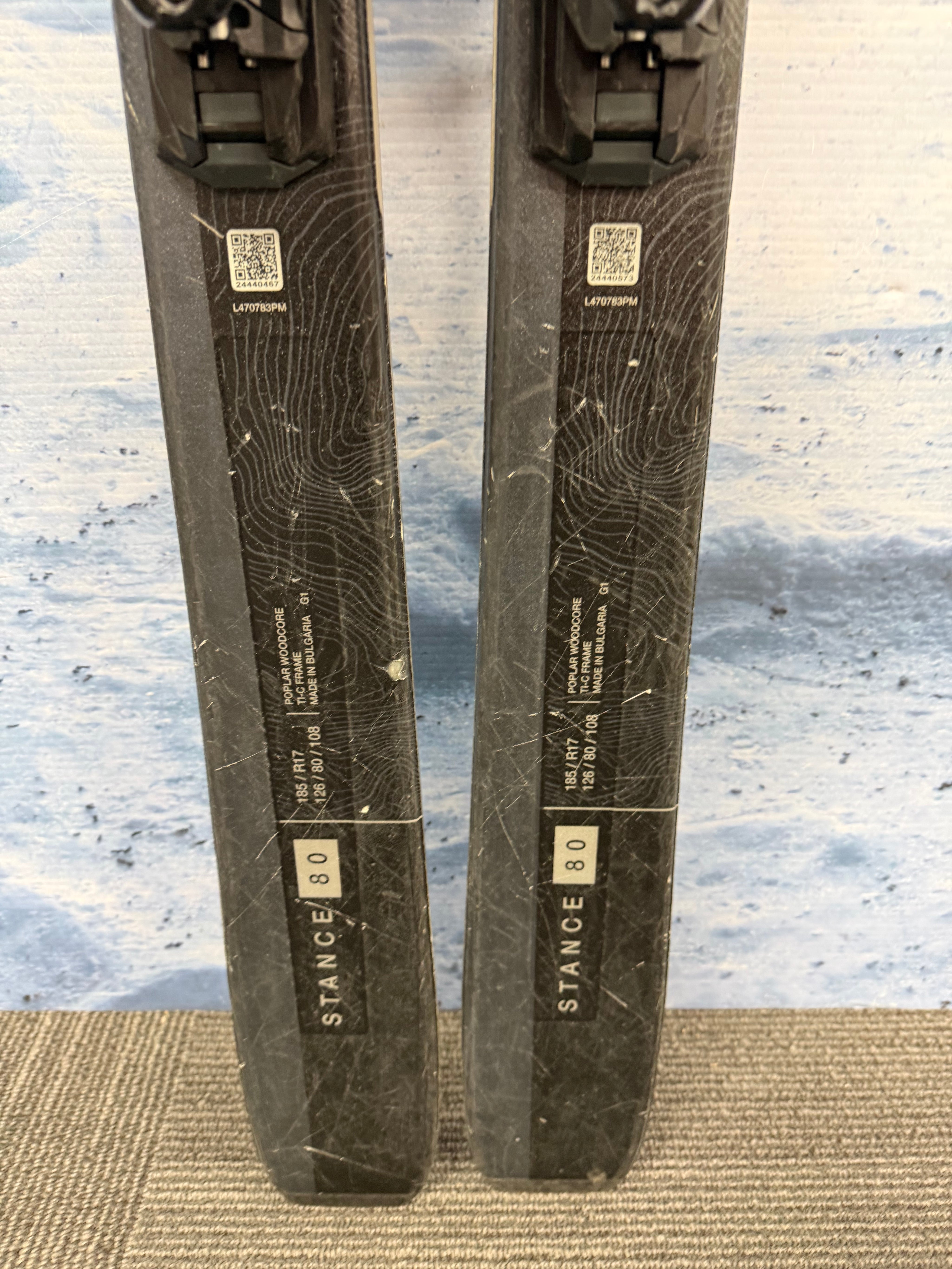 Used Salomon Stance 80 185cm Skis w/Salomon M10 Bindings