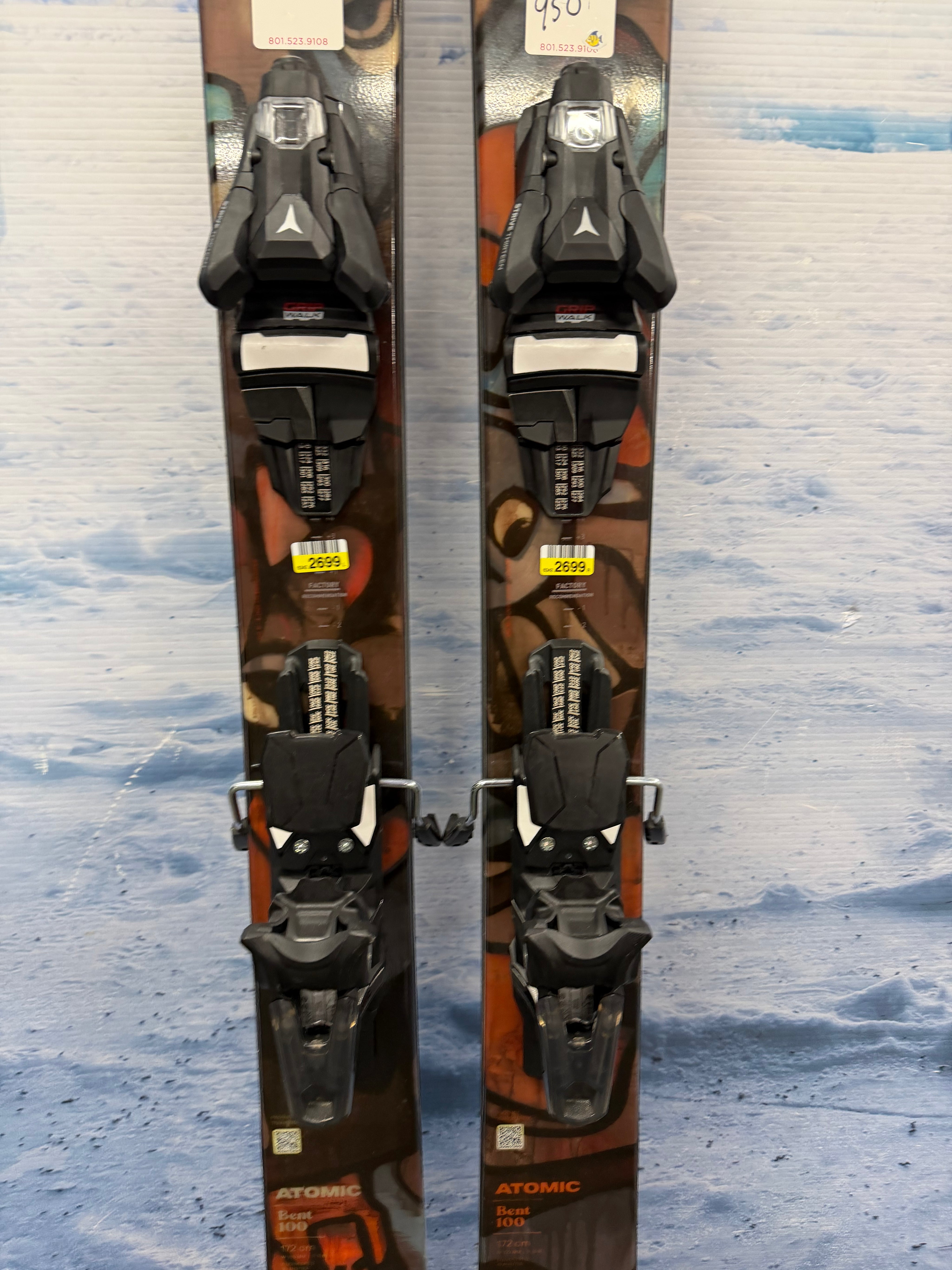 Lightly Used Atomic Bent 100 172cm Skis w/ Atomic Strive 13 Demo Bindings