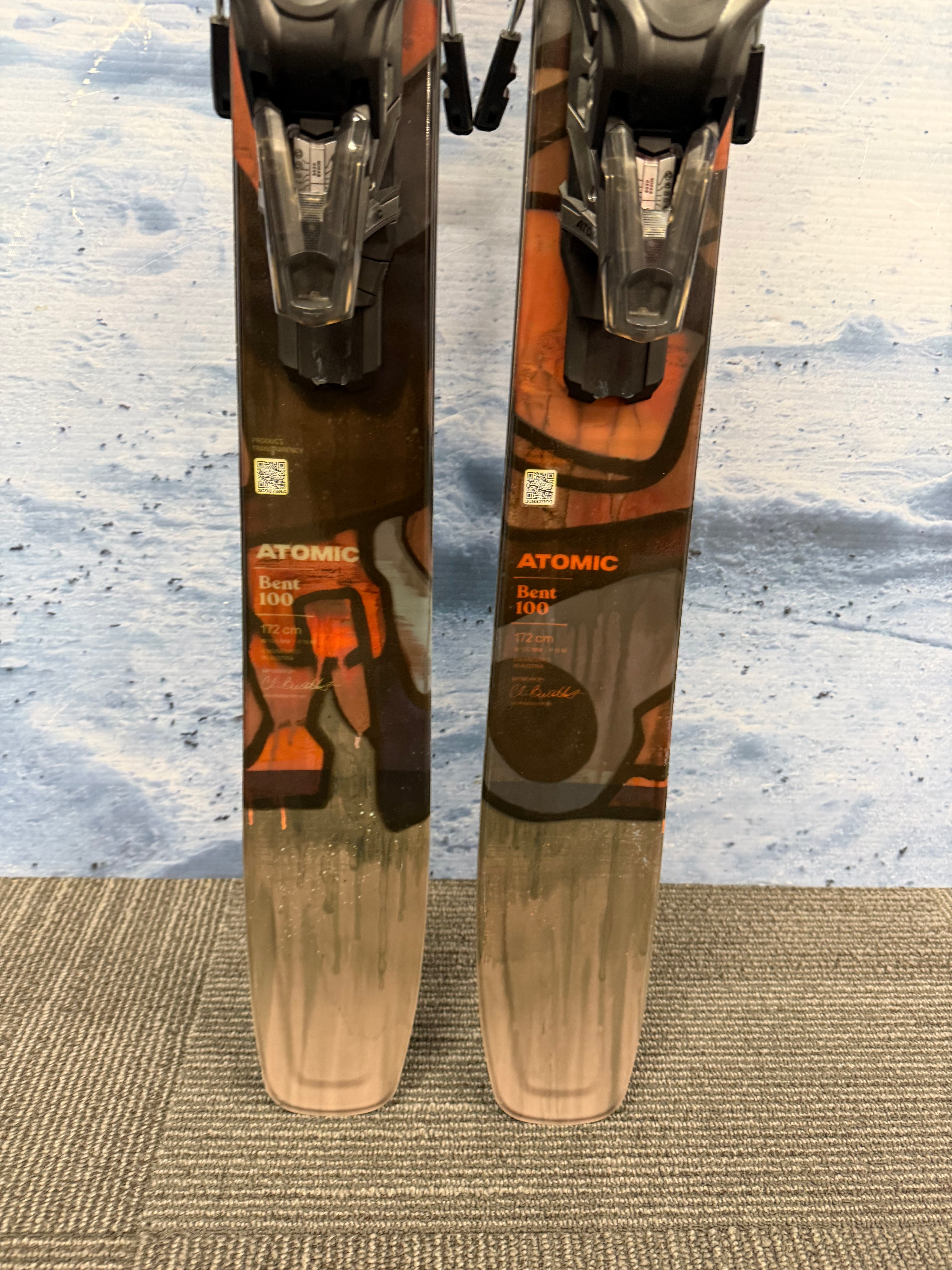 Lightly Used Atomic Bent 100 172cm Skis w/ Atomic Strive 13 Demo Bindings