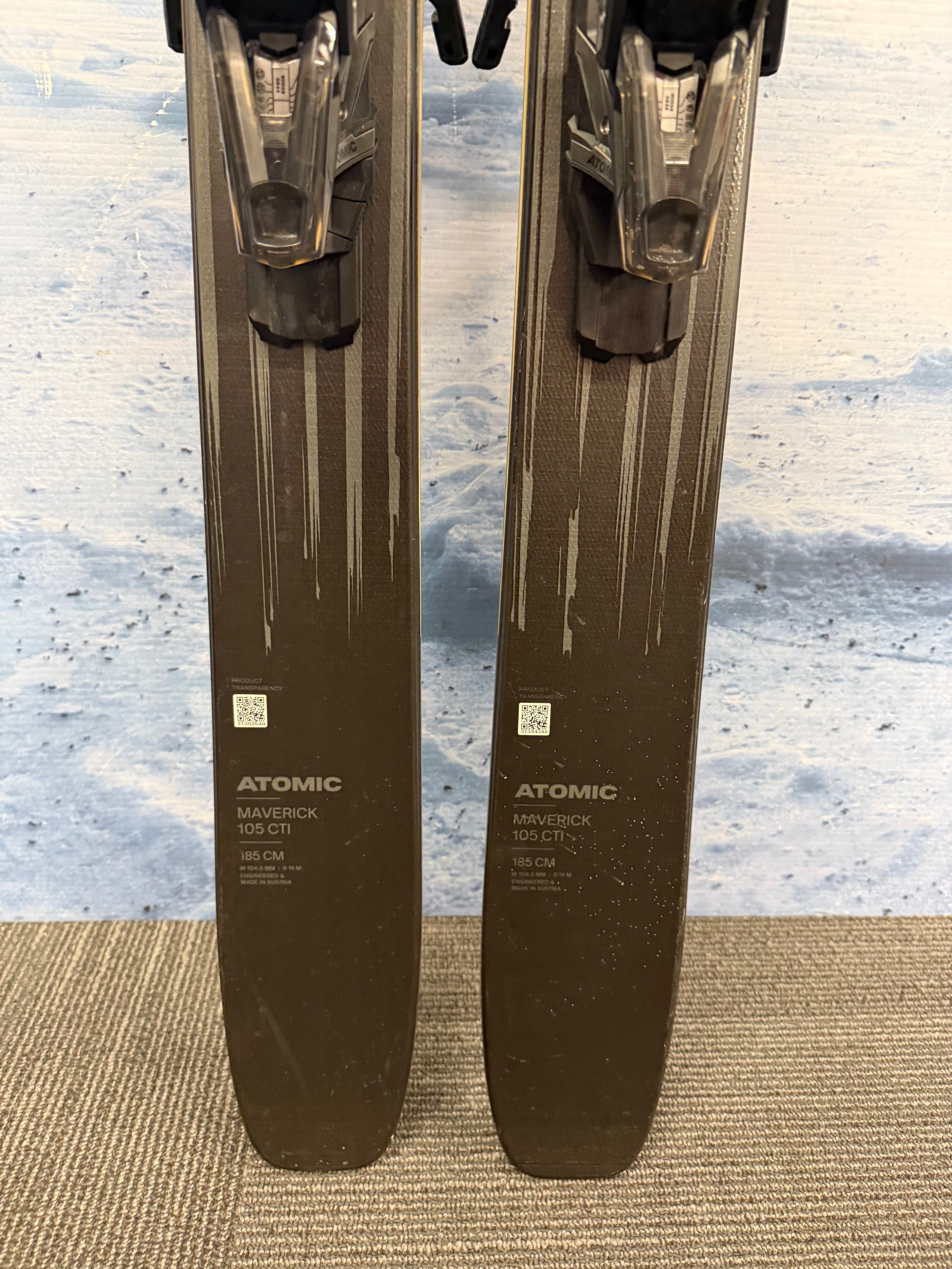 Lightly Used Atomic Maverick 105 CTI 185cm Skis w/Atomic Strive 13 Bindings