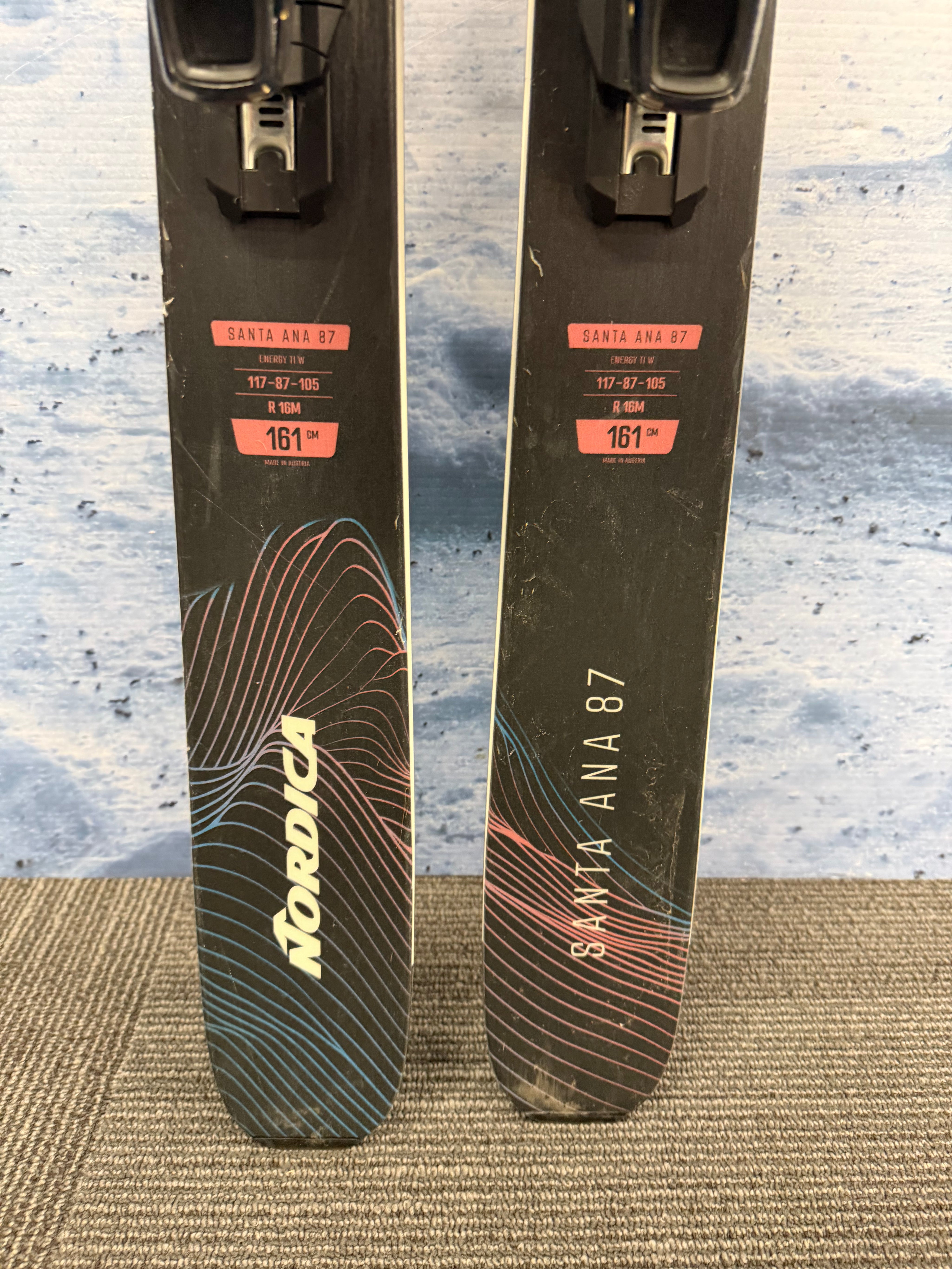 Lightly Used Nordica Santa Ana 87 161cm Skis w/ Atomic Strive 11 Bindings