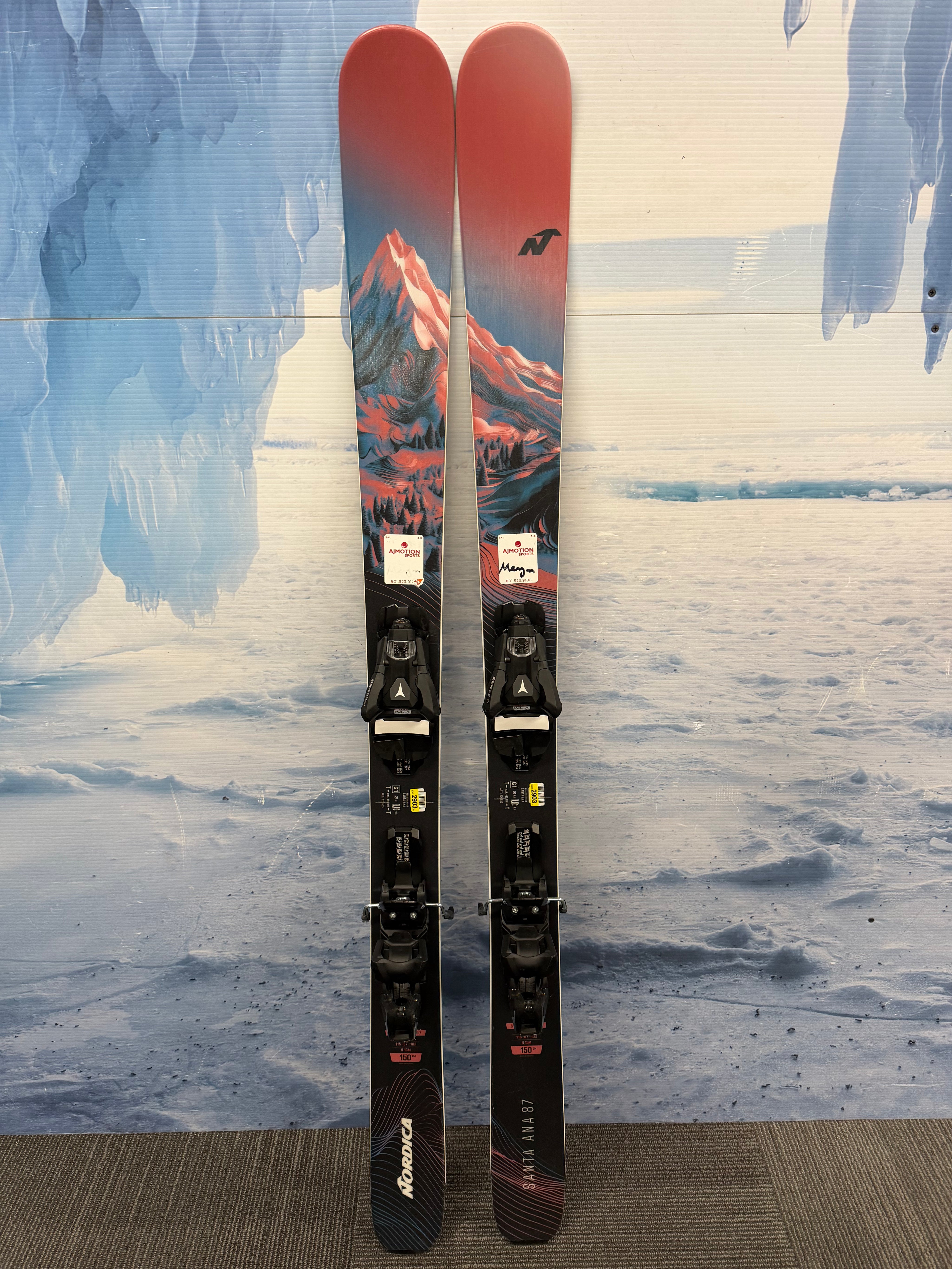 Lightly Used Nordica Santa Ana 87 150cm Skis w/ Atomic Strive 11 Bindings