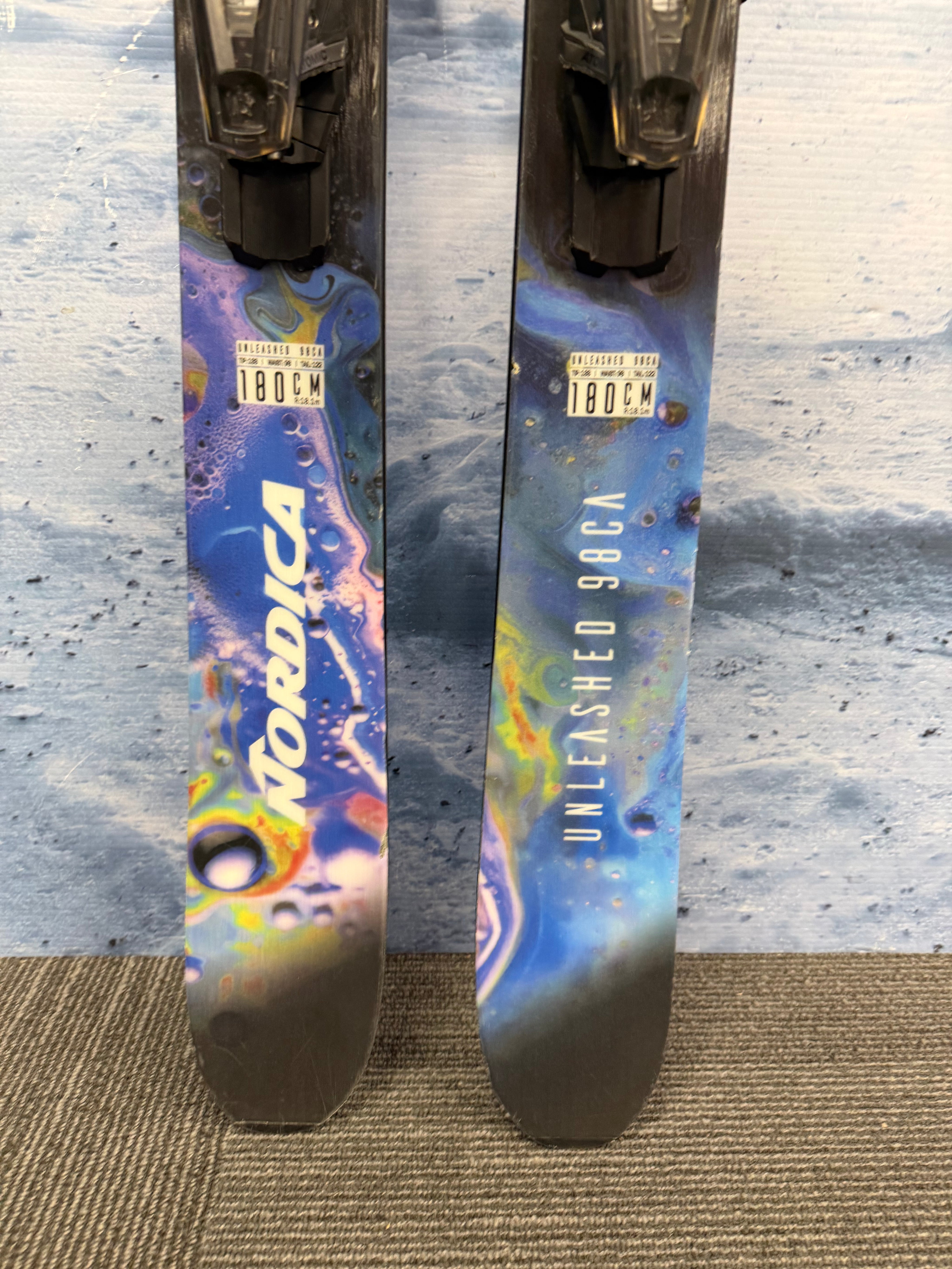 Lightly Used Nordica Unleashed 98CA 180cm Skis w/ Atomic Strive 13 Bindings