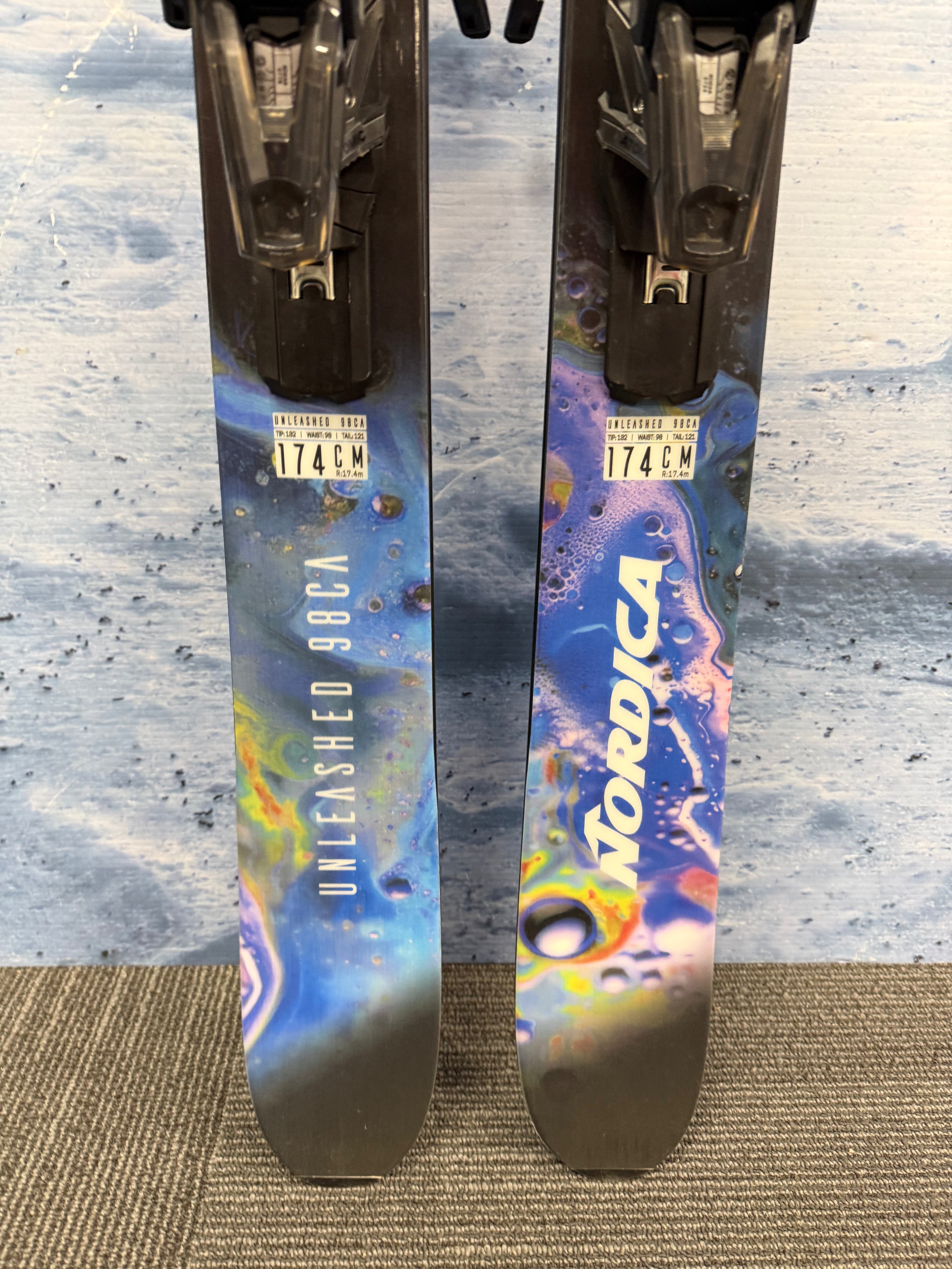 Lightly Used Nordica Unleashed 98CA 174cm Skis w/ Atomic Strive 13 Bindings