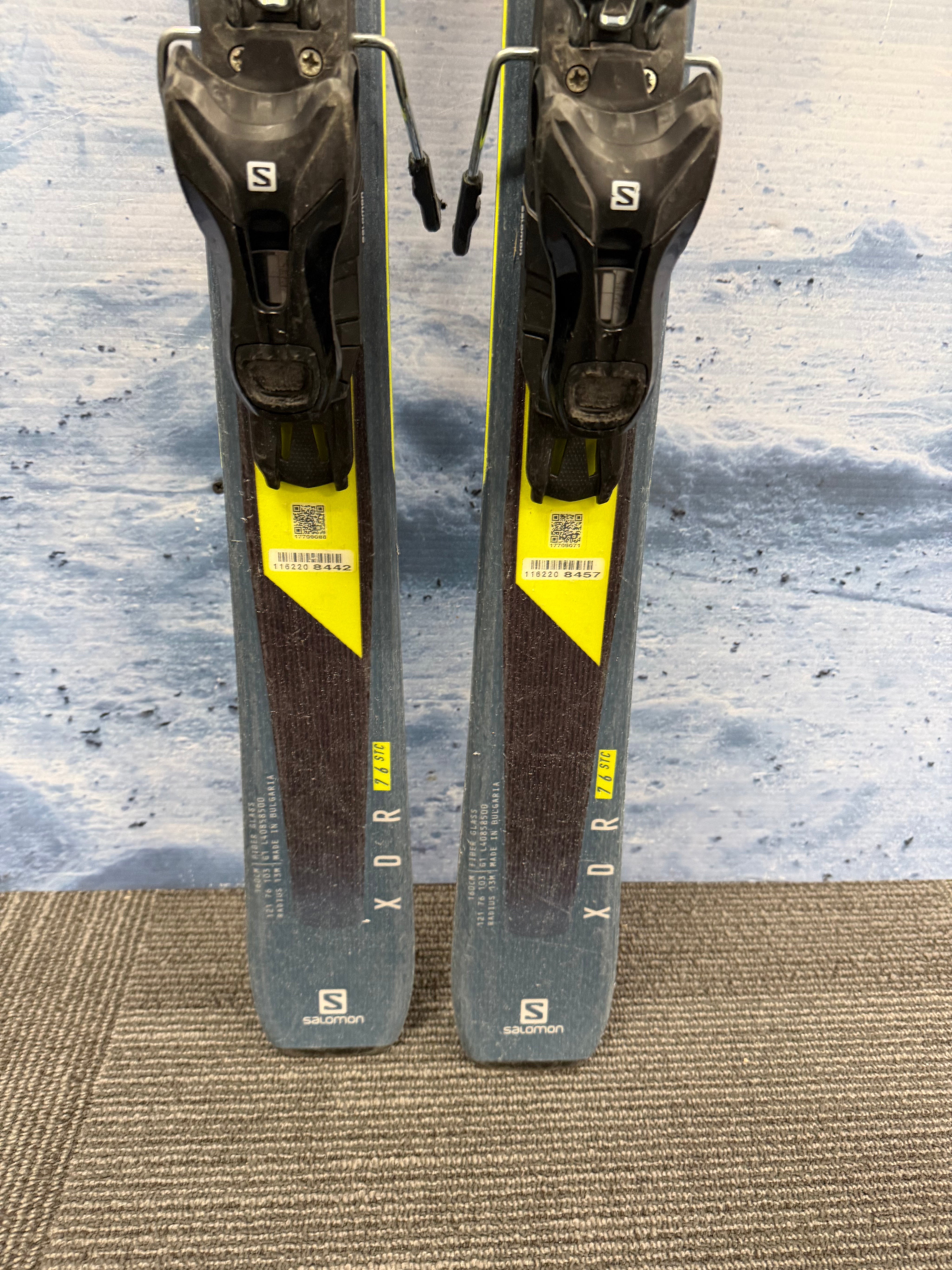 Used Salomon XDR 76 STC 160cm Skis w/ Salomon Lithium 10
