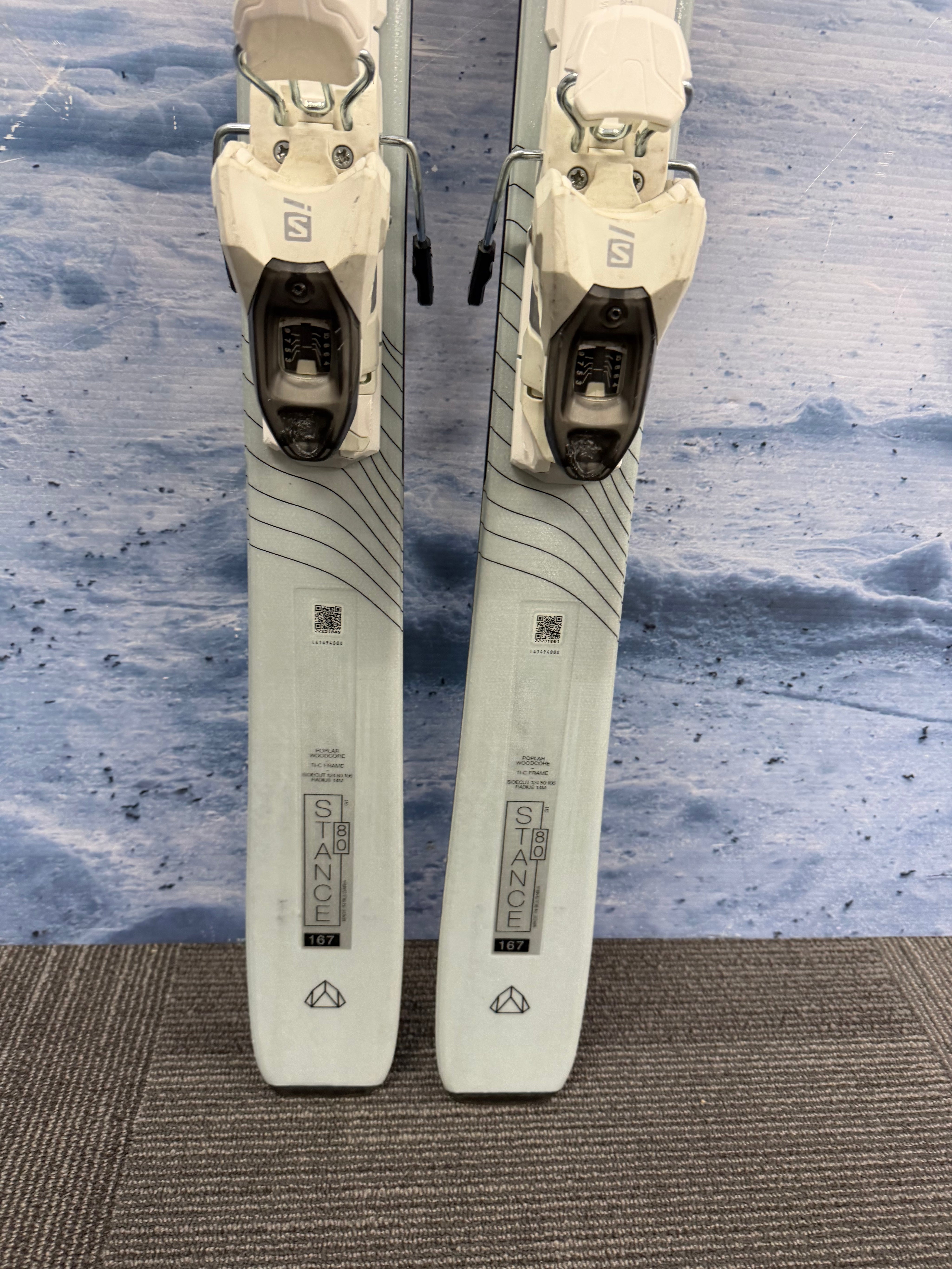 Used Salomon Stance W 80 167cm Skis w/ Salomon M10 Bindings