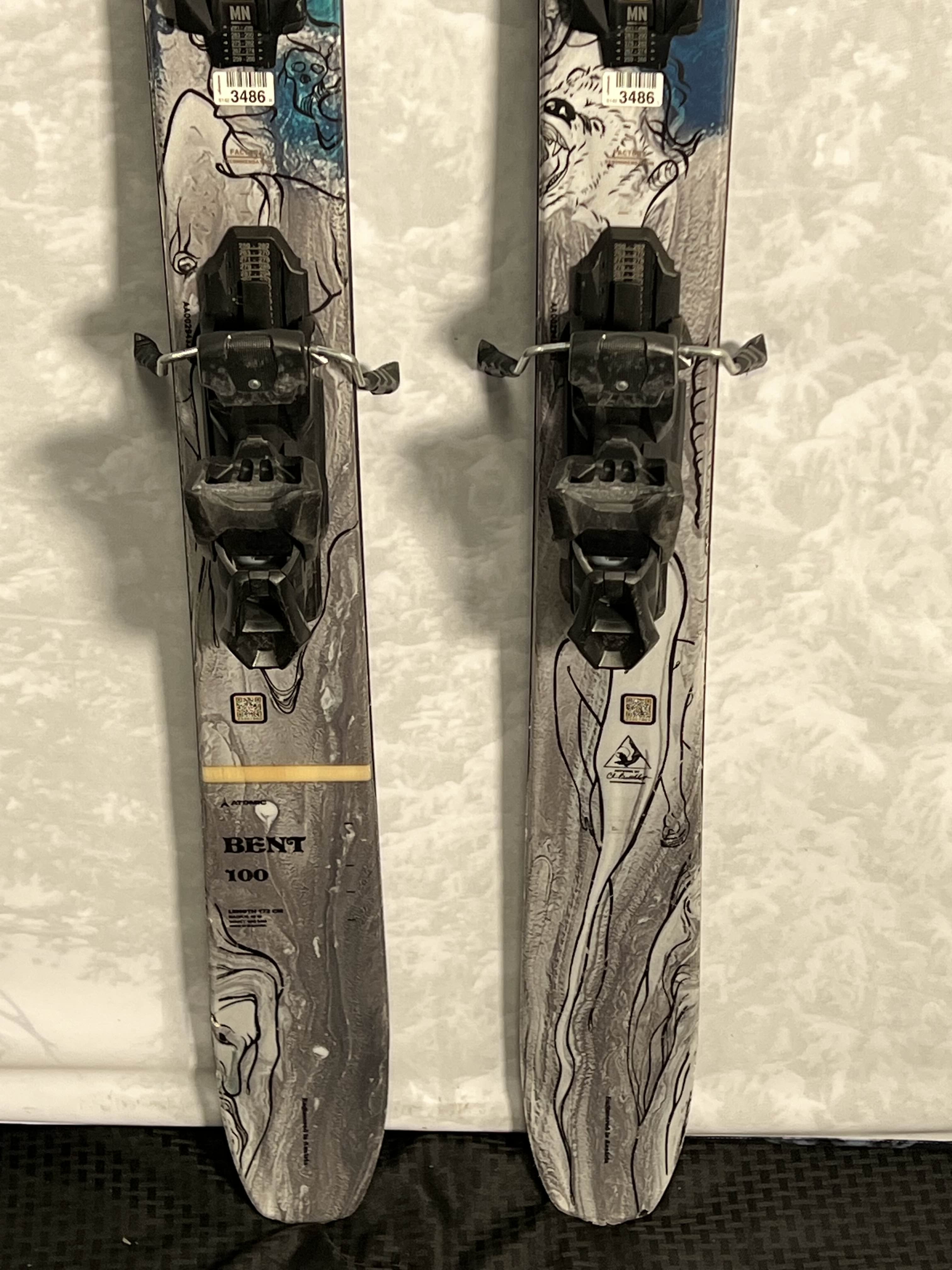 Used 2023 Atomic Bent Chetler 100 172cm Skis with Adjustable Tyrolia Attack 14 Bindings
