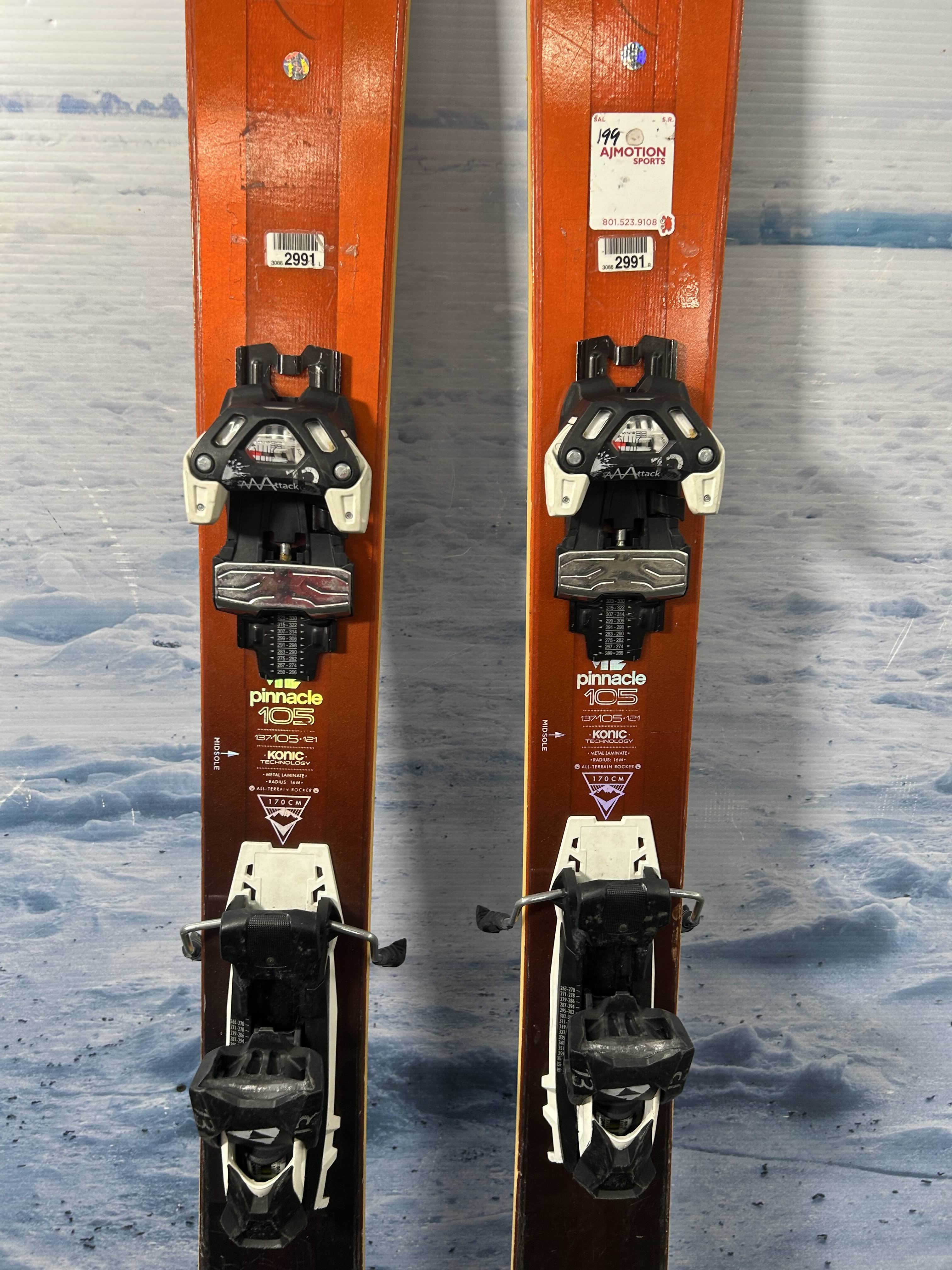 Used K2 Pinnacle 105 Ski w/ Fischer Attack 13 Demo Bindings - 170CM
