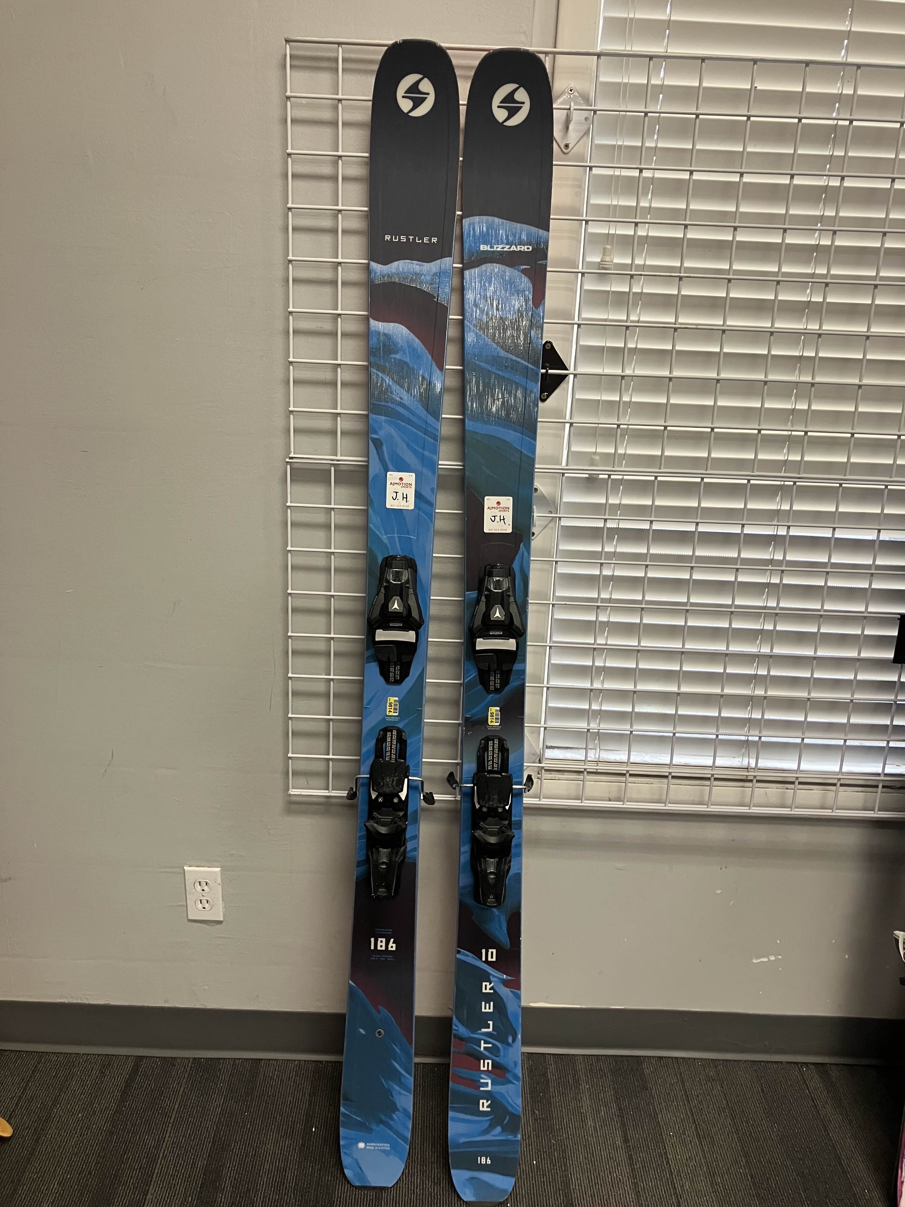 Used Blizzard Rustler 10 186cm Skis w/ Atomic Strive 13 GW Demo Bindings