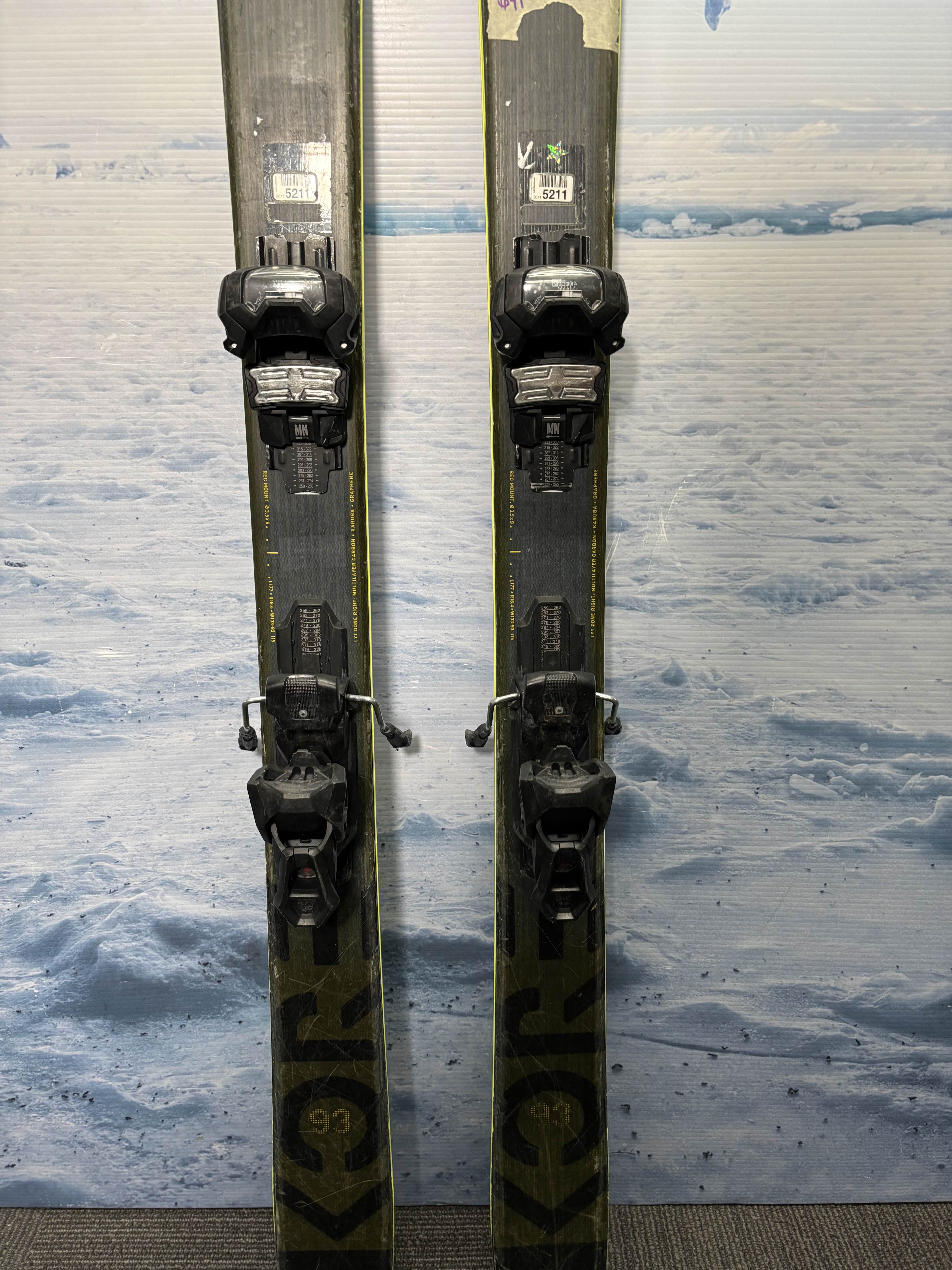 Used Head Kore 93 Ski 177cm w/ Tyrolia Attack 14 Rental Bindings