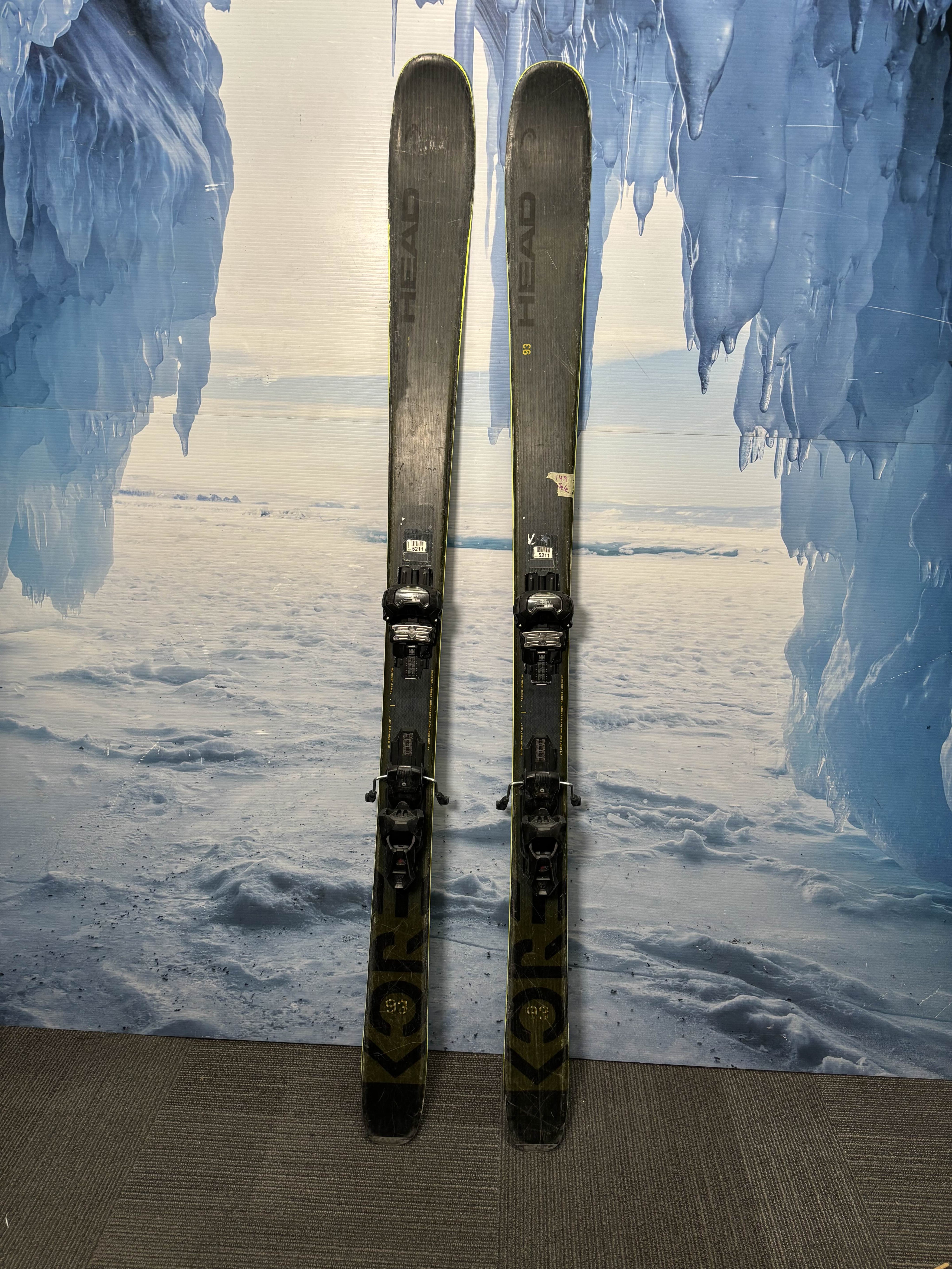 Used Head Kore 93 Ski 177cm w/ Tyrolia Attack 14 Rental Bindings