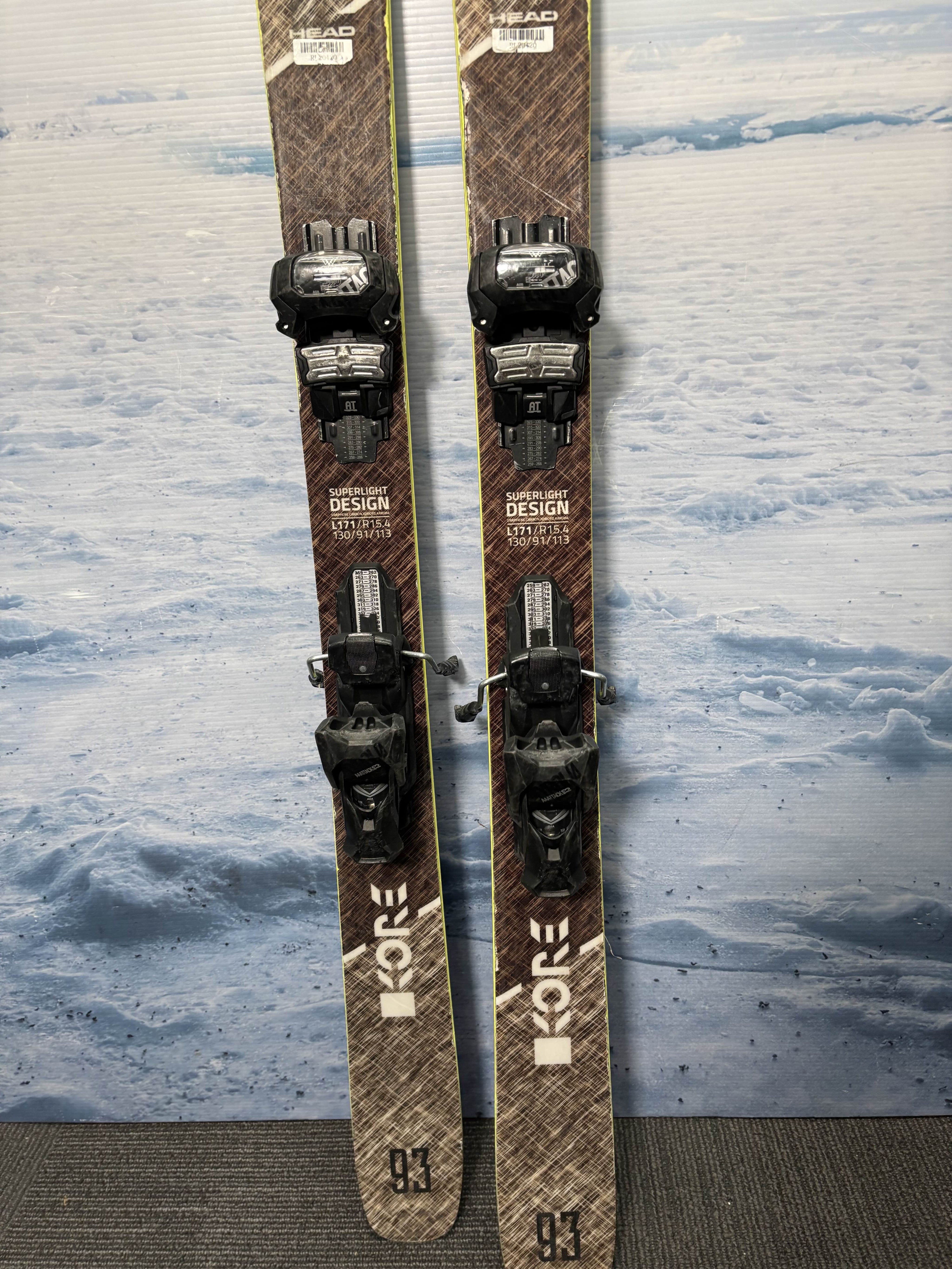 Used Head Kore 93 Ski 171cm w/ Tyrolia Attack 13 Rental Binding