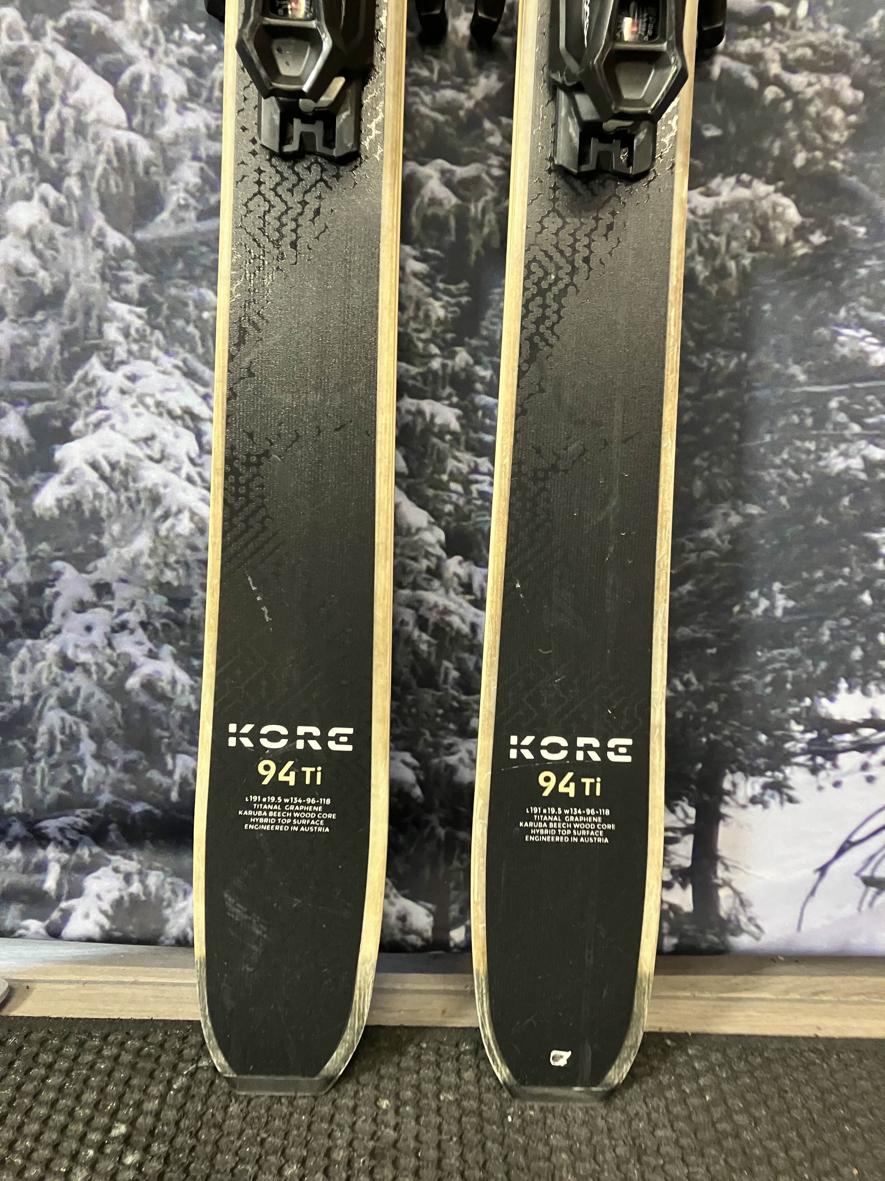 Used Head Kore 94 Ti 191cm Skis w/ Tyrolia Attack LYT 13 Bindings
