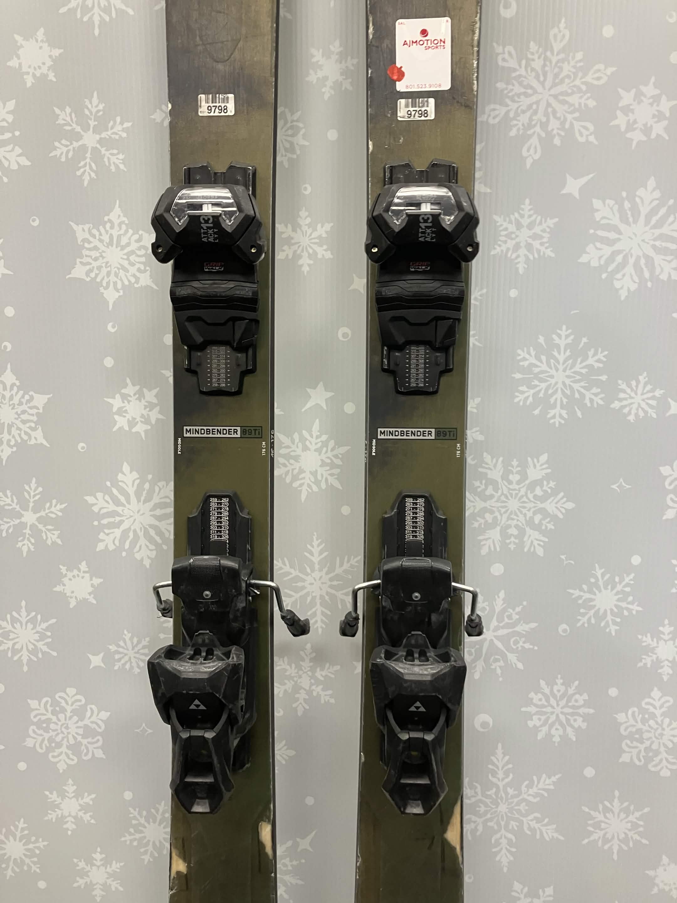 K2 Mindbender 89TI 176cm Skis w/ FISCHER Attack 13 LYT Demo Binding - Used