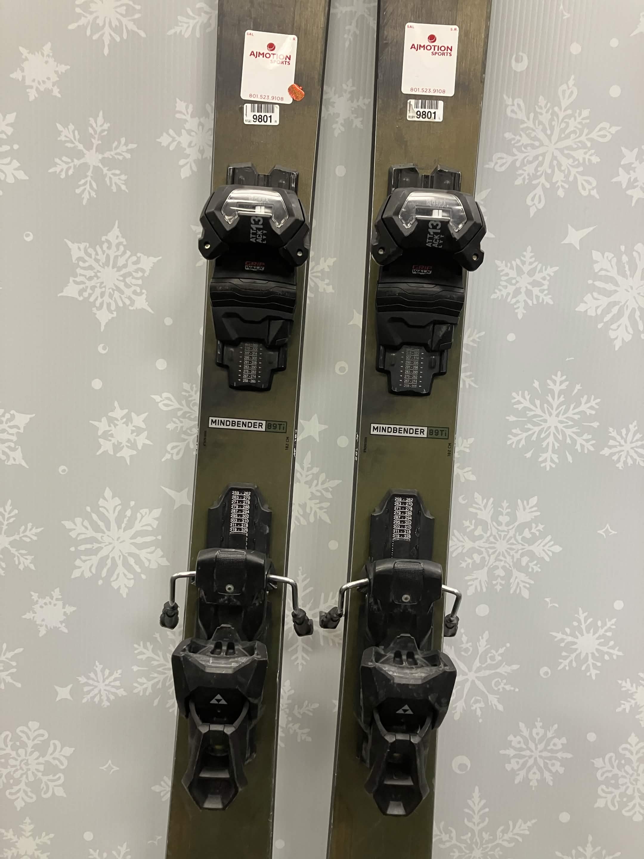 K2 Mindbender 89TI 182cm Skis w/ FISCHER Attack 13 LYT Demo Binding - Used