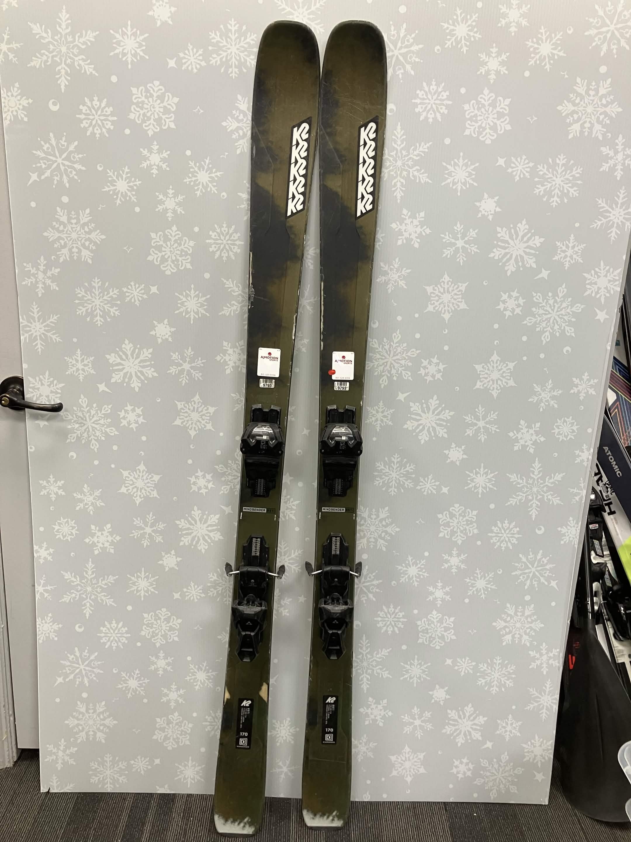 K2 Mindbender 89TI 170cm Skis w/ FISCHER Attack 13 LYT Demo Binding - Used