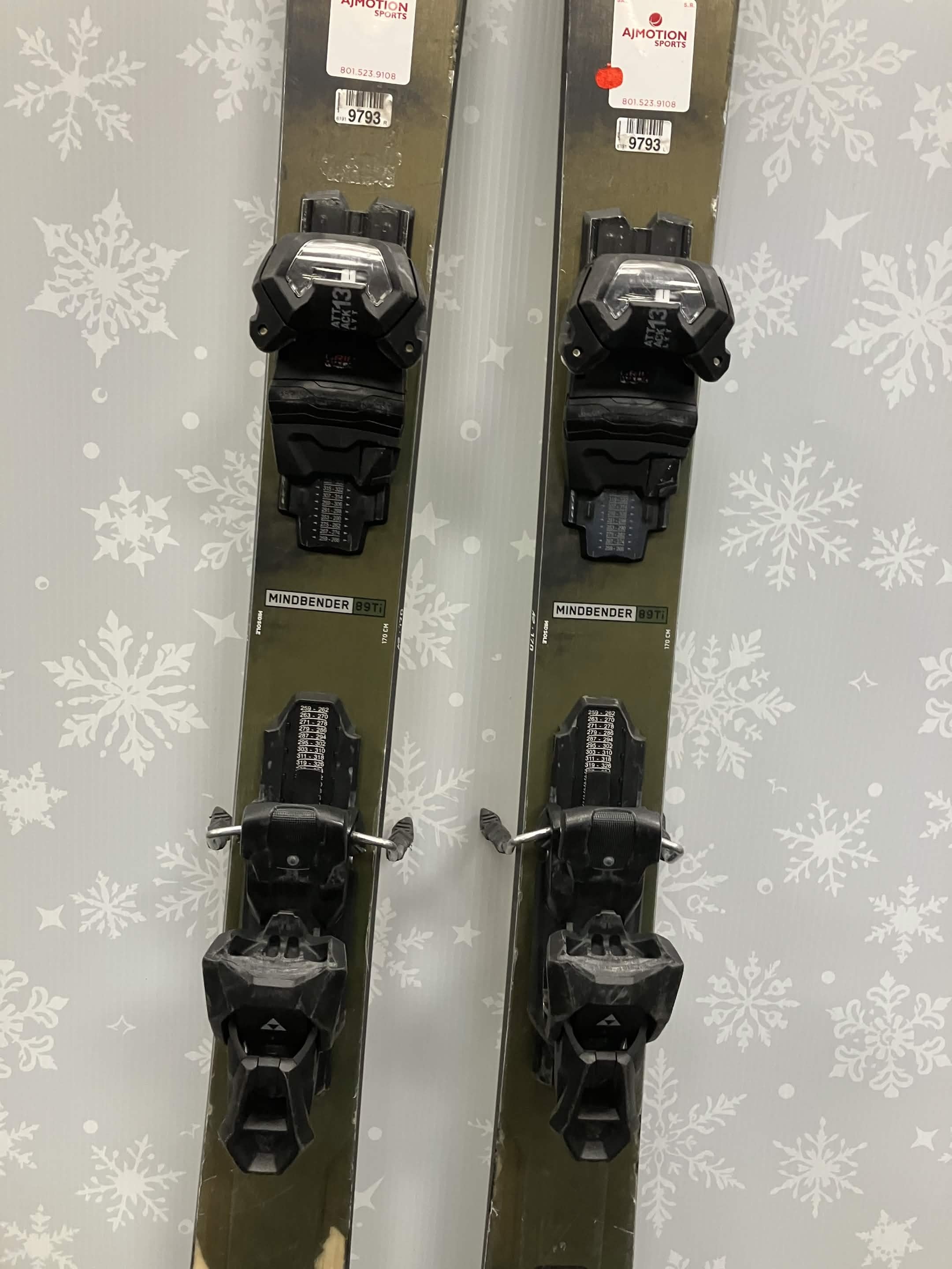 K2 Mindbender 89TI 170cm Skis w/ FISCHER Attack 13 LYT Demo Binding - Used