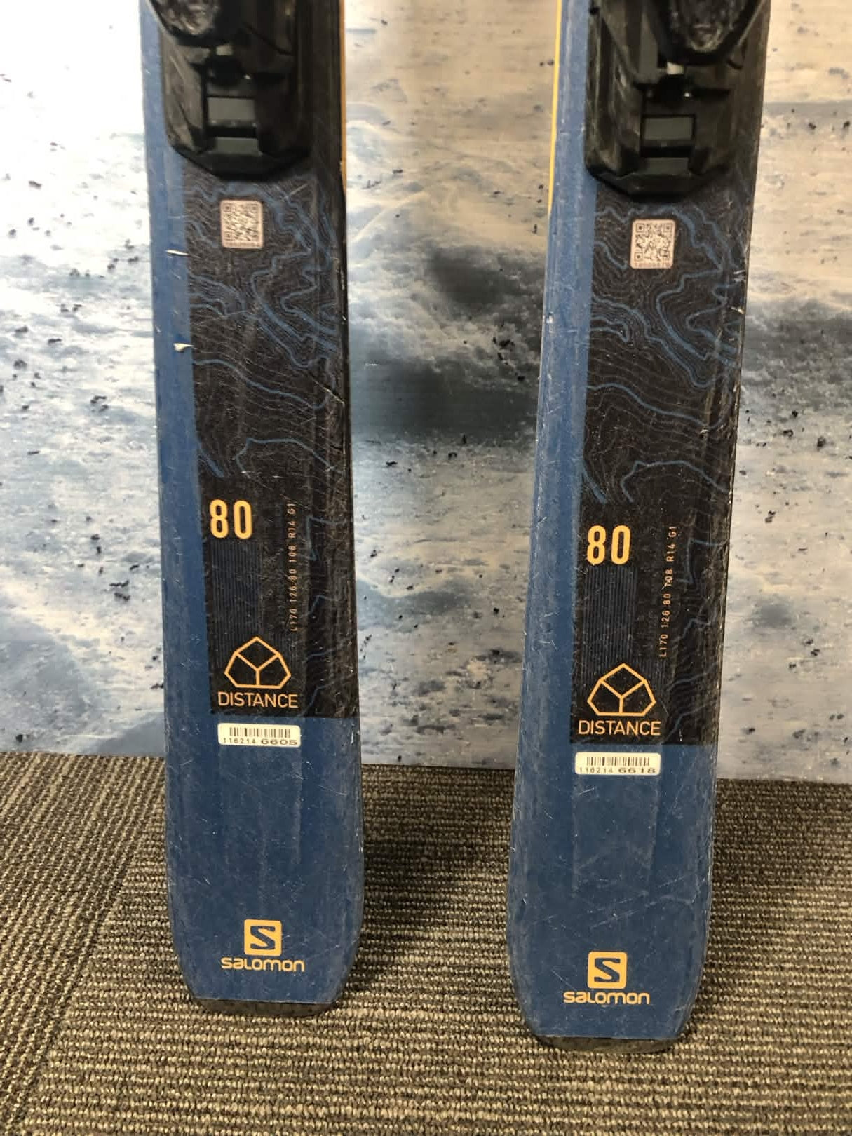 Used Salomon Distance 80 170cm Skis w/Salomon M10 GW Bindings