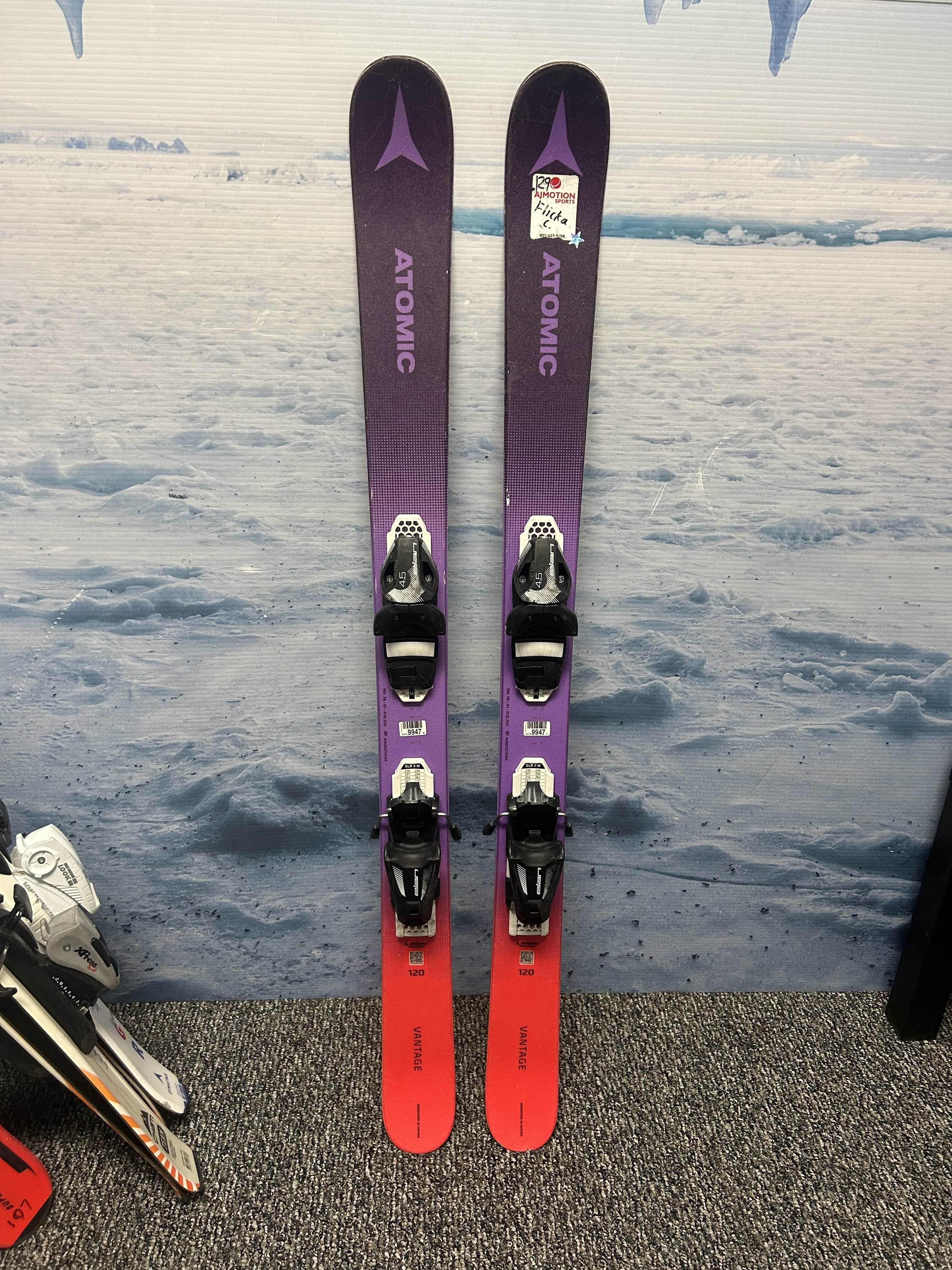 Used Atomic Vantage 120cm Jr Skis w/ Elan 4.5 Demo Binding