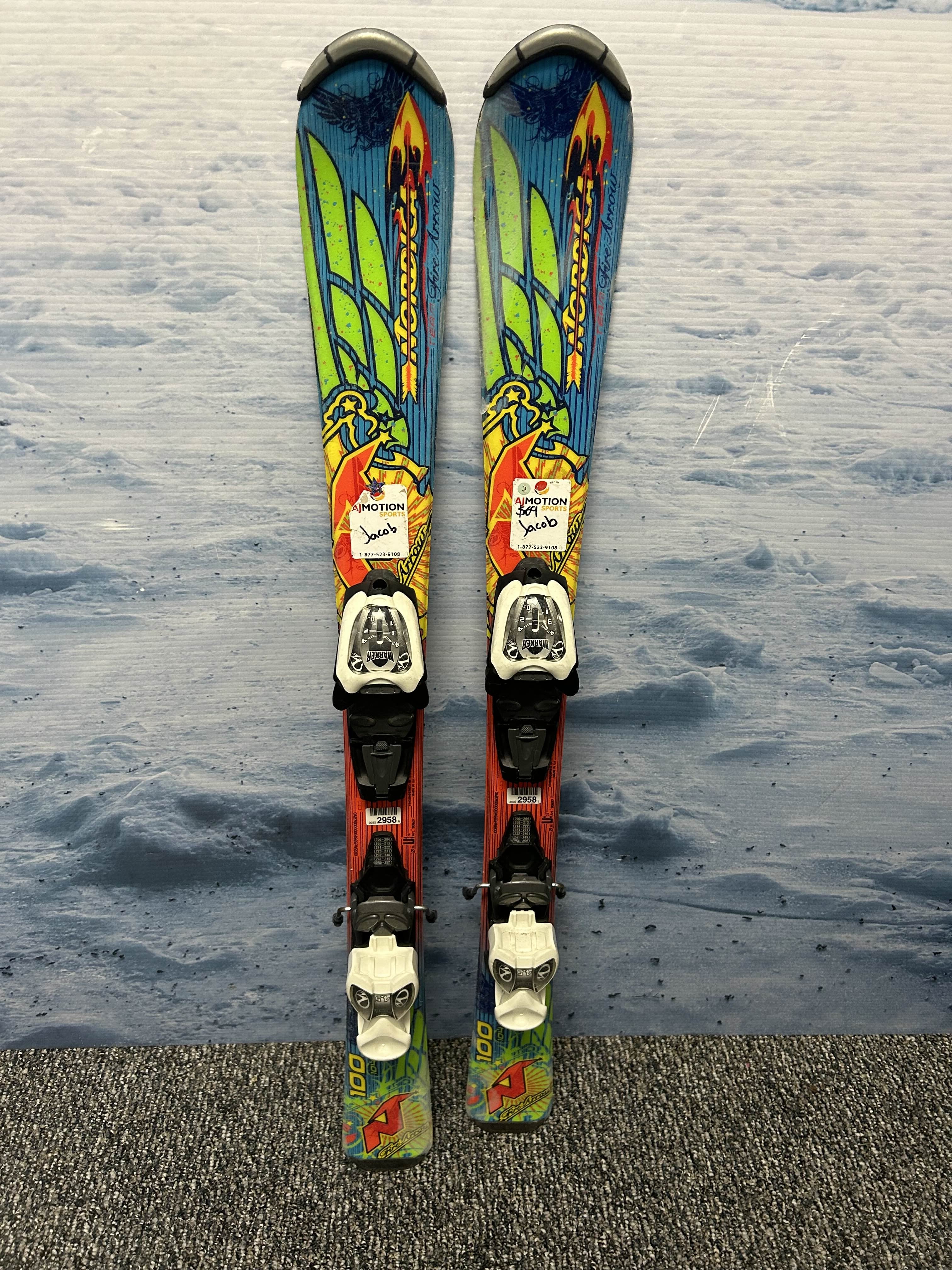 Used Nordica Fire Arrow 100cm Jr Skis w/ Marker 4.5 Demo Binding