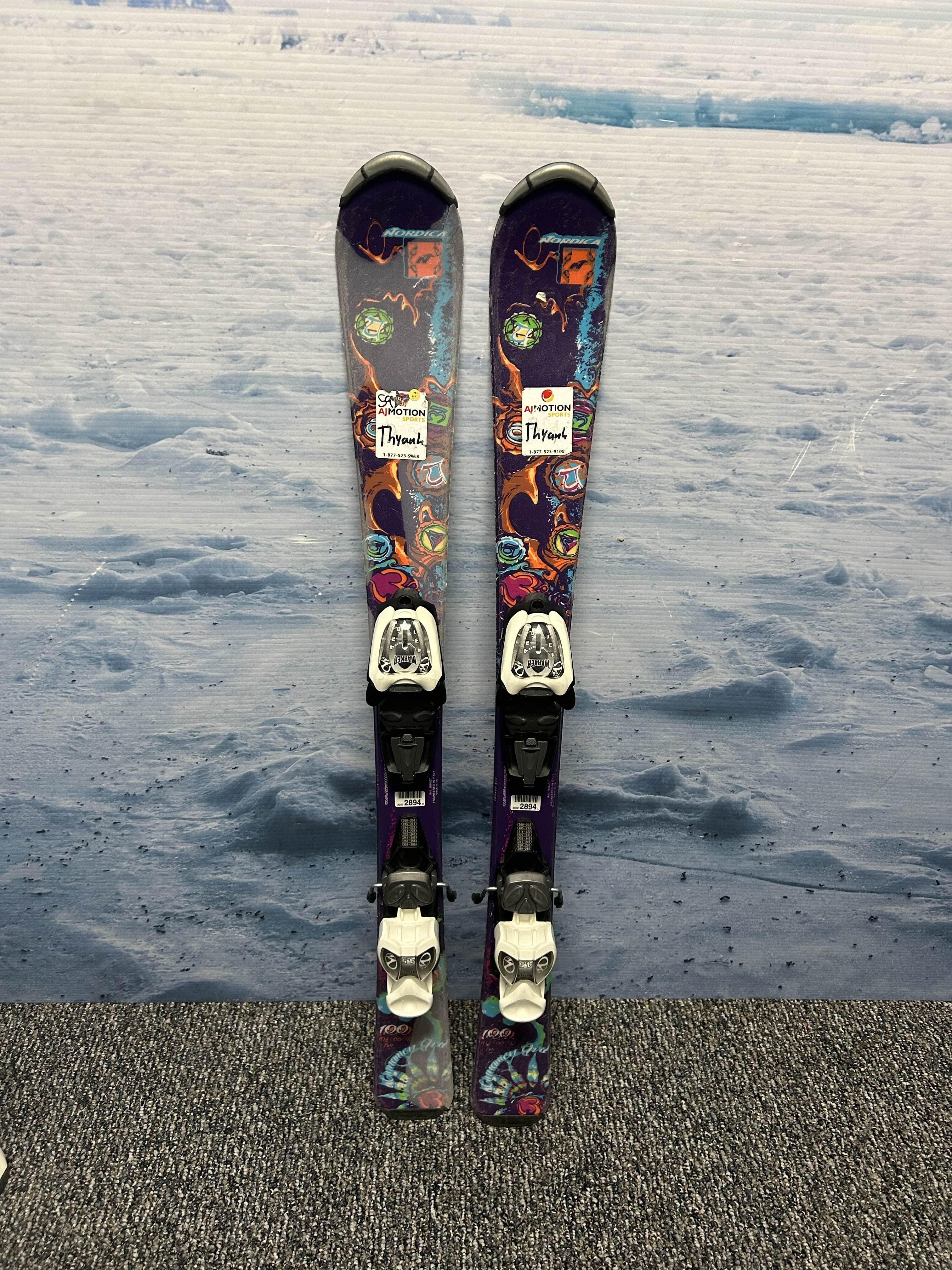 Used Nordica Cinnamon 100cm Jr Skis w/ Marker 4.5 Demo Binding